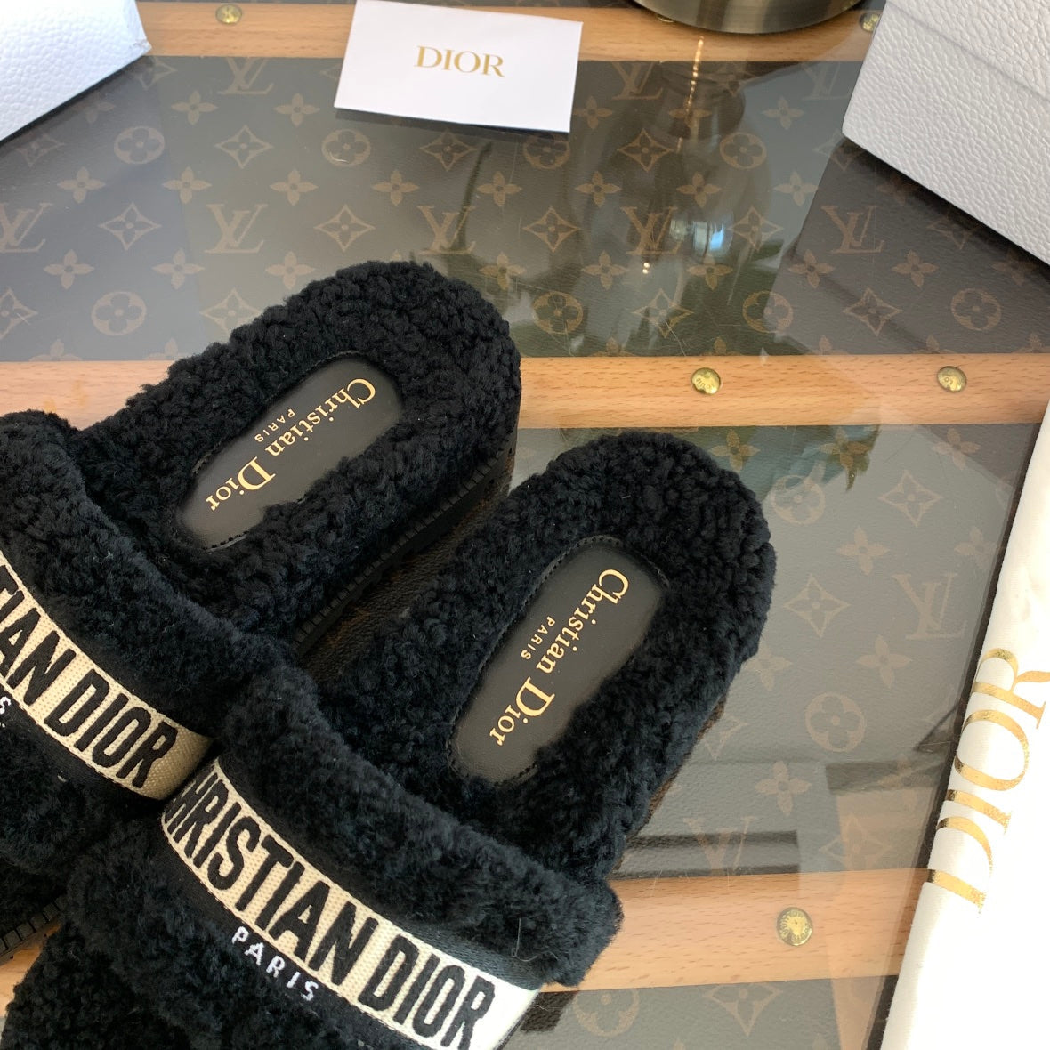 DIOR Dway Slide Black Wool Fleece Lining And Canvas Fabric