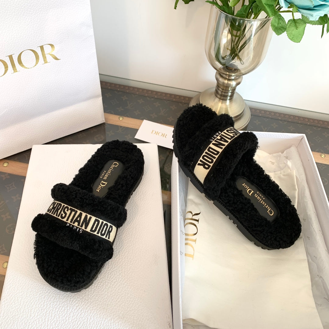 DIOR Dway Slide Black Wool Fleece Lining And Canvas Fabric