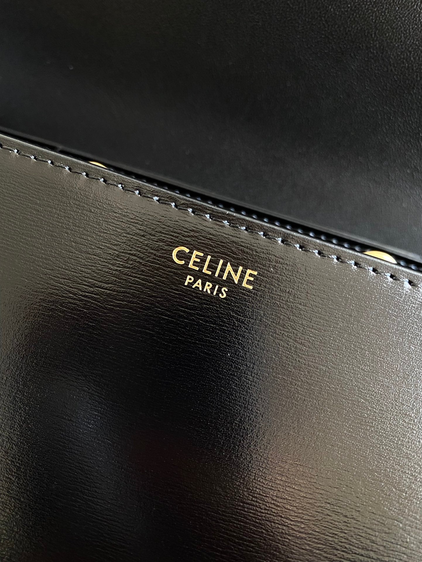 Celine TRAPEZOID UNDERARM TRIPHOME 26 BLACK CALFSKIN