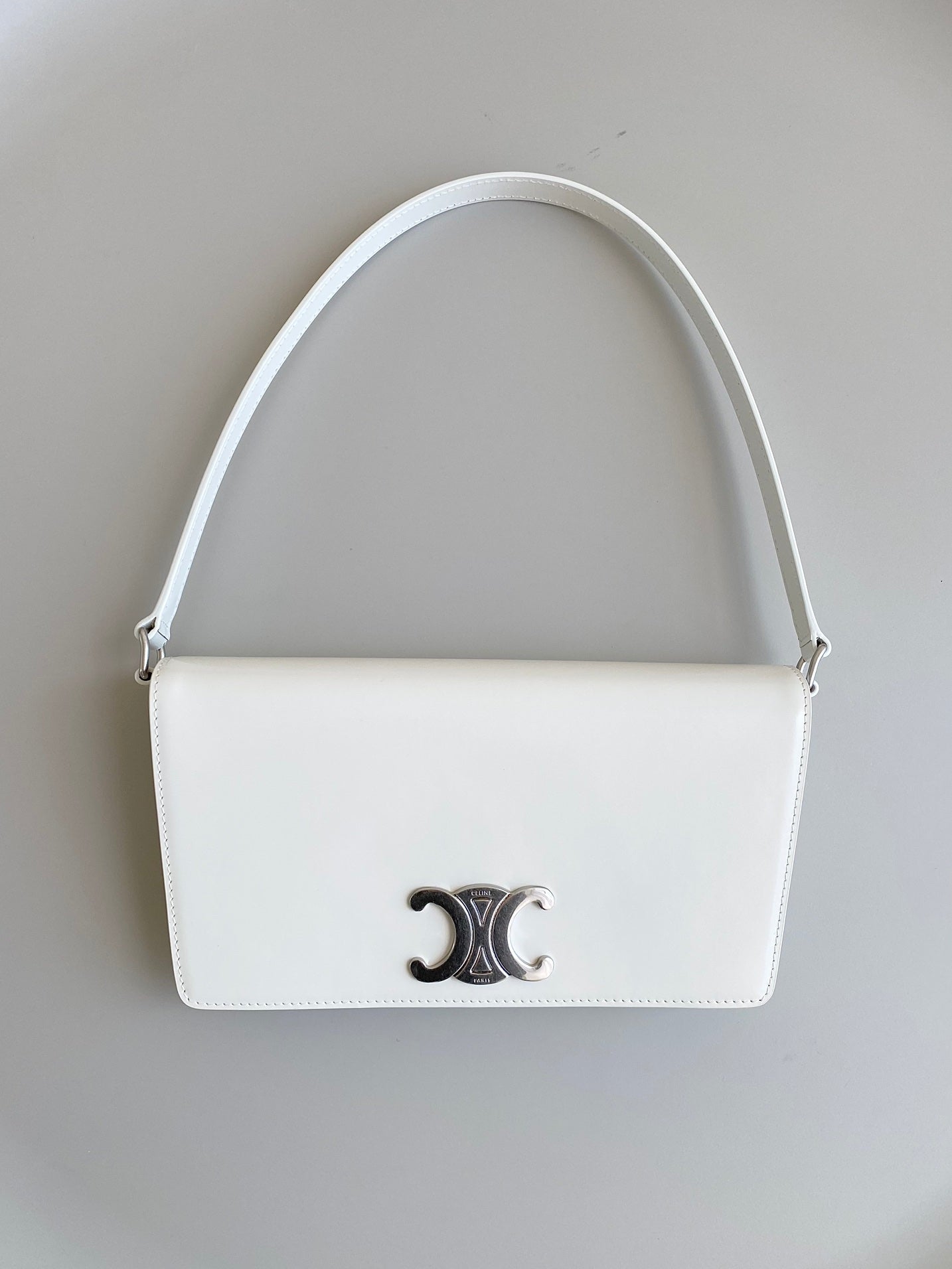 Celine TRAPEZOID UNDERARM TRIPHOME 26 WHITE CALFSKIN