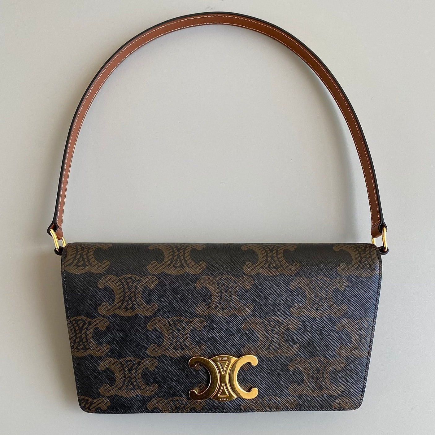 Celine TRAPEZOID UNDERARM TRIPHOME 26 BLACK PATTERN CALFSKIN