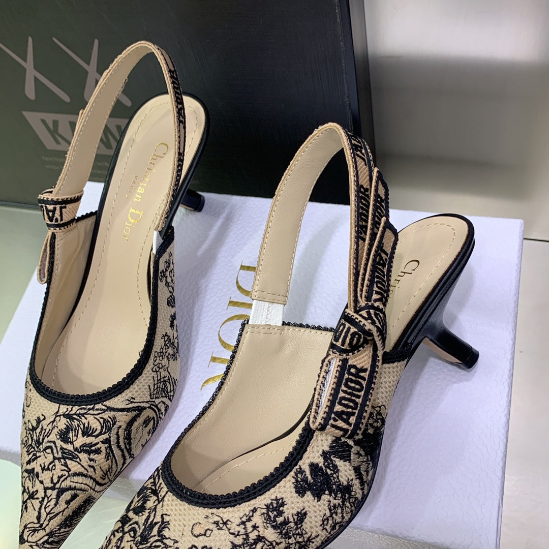 DIOR JA DIOR Slingback Pump 65 Black Embroidered Cotton with Gold-Tone Metallic Thread