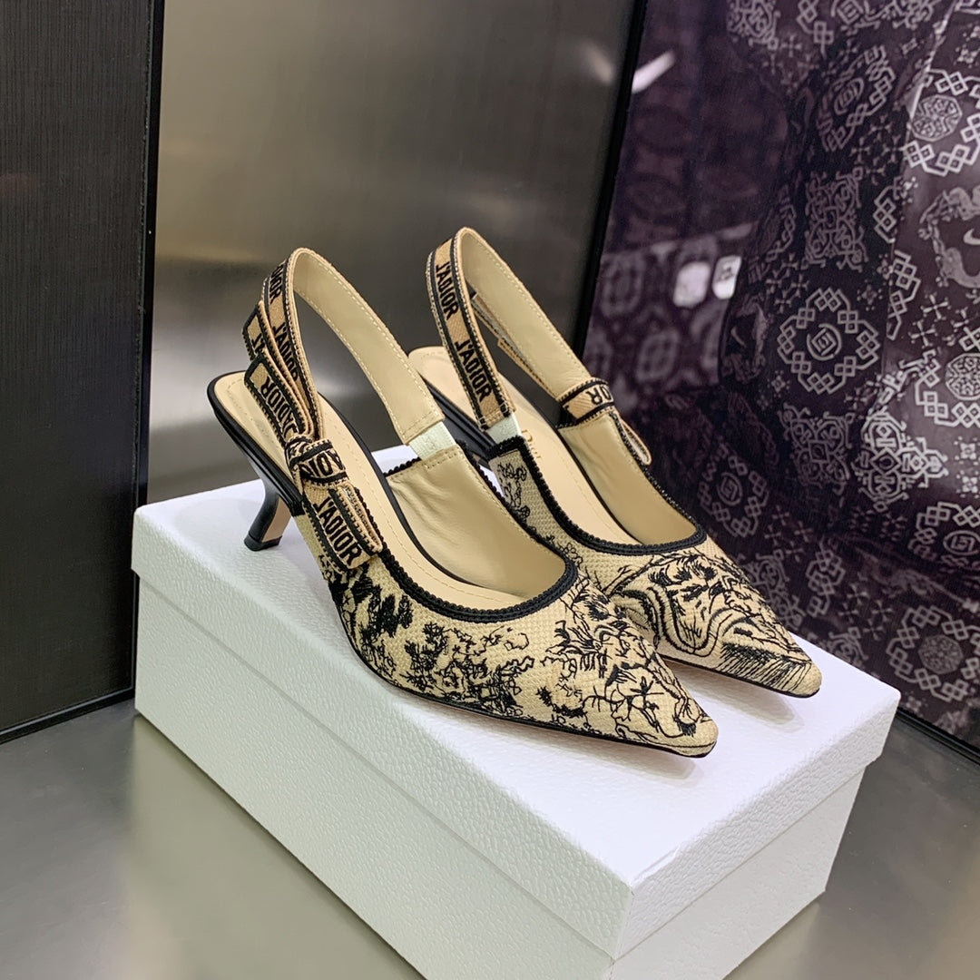 DIOR JA DIOR Slingback Pump 65 Black Embroidered Cotton with Gold-Tone Metallic Thread