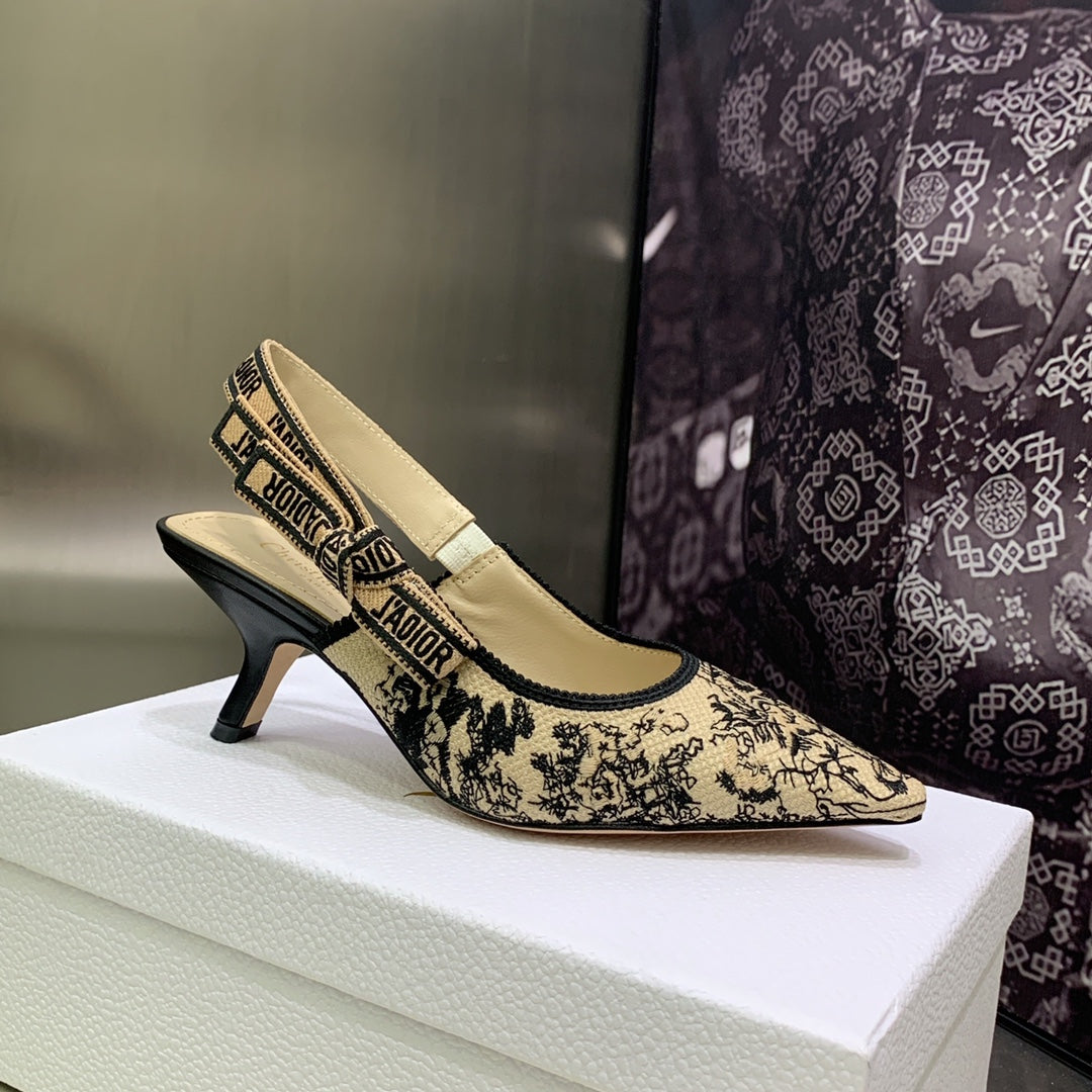 DIOR JA DIOR Slingback Pump 65 Black Embroidered Cotton with Gold-Tone Metallic Thread
