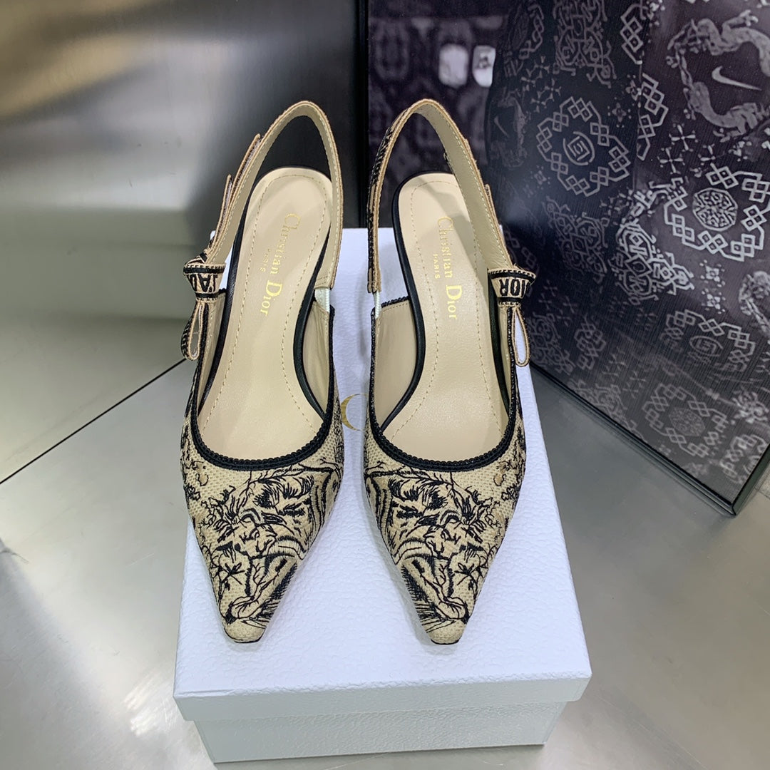DIOR JA DIOR Slingback Pump 65 Black Embroidered Cotton with Gold-Tone Metallic Thread