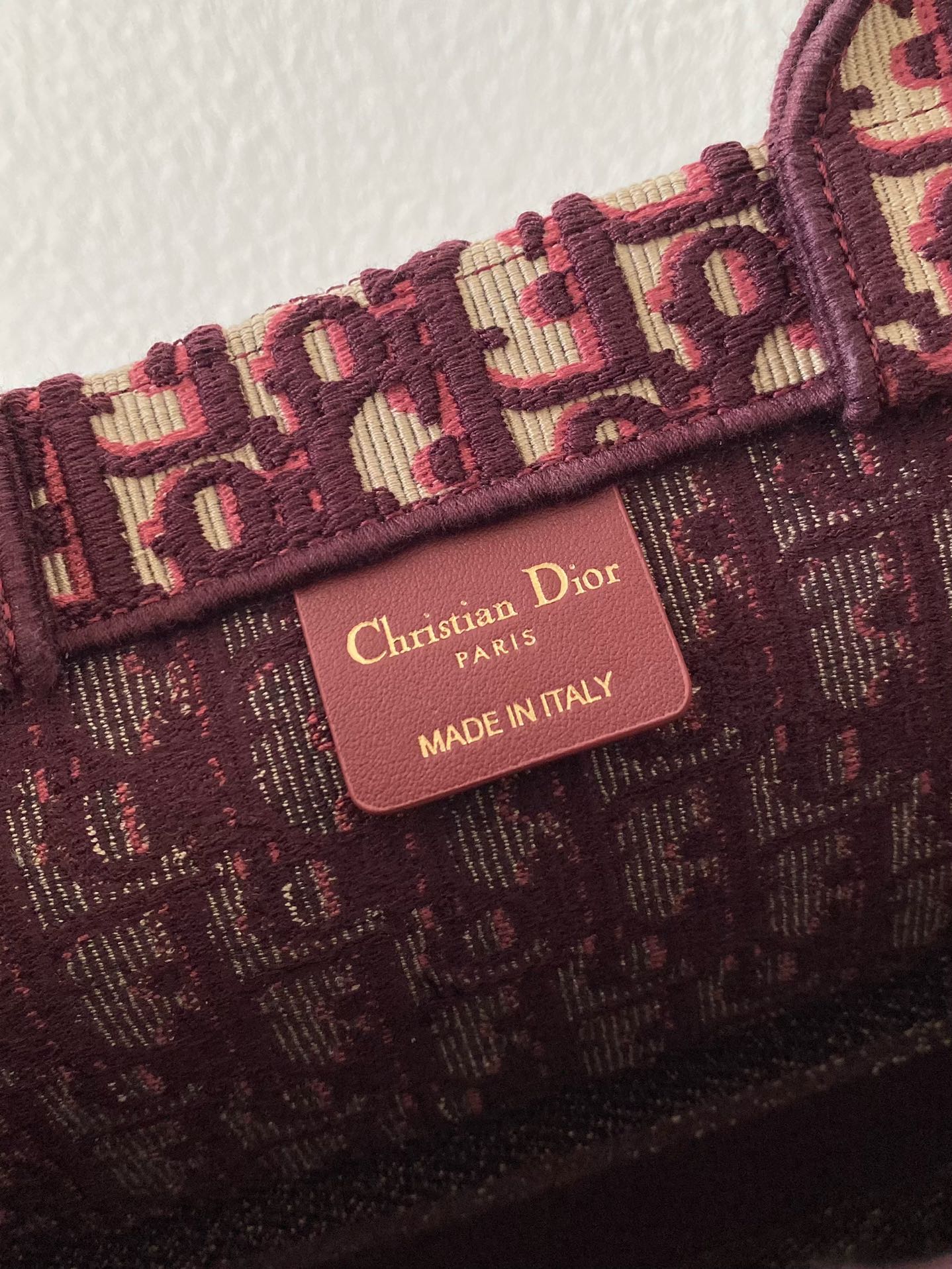 DIOR Large Book Tote 42cm Burgundy Retro Style D Letter Embroidery