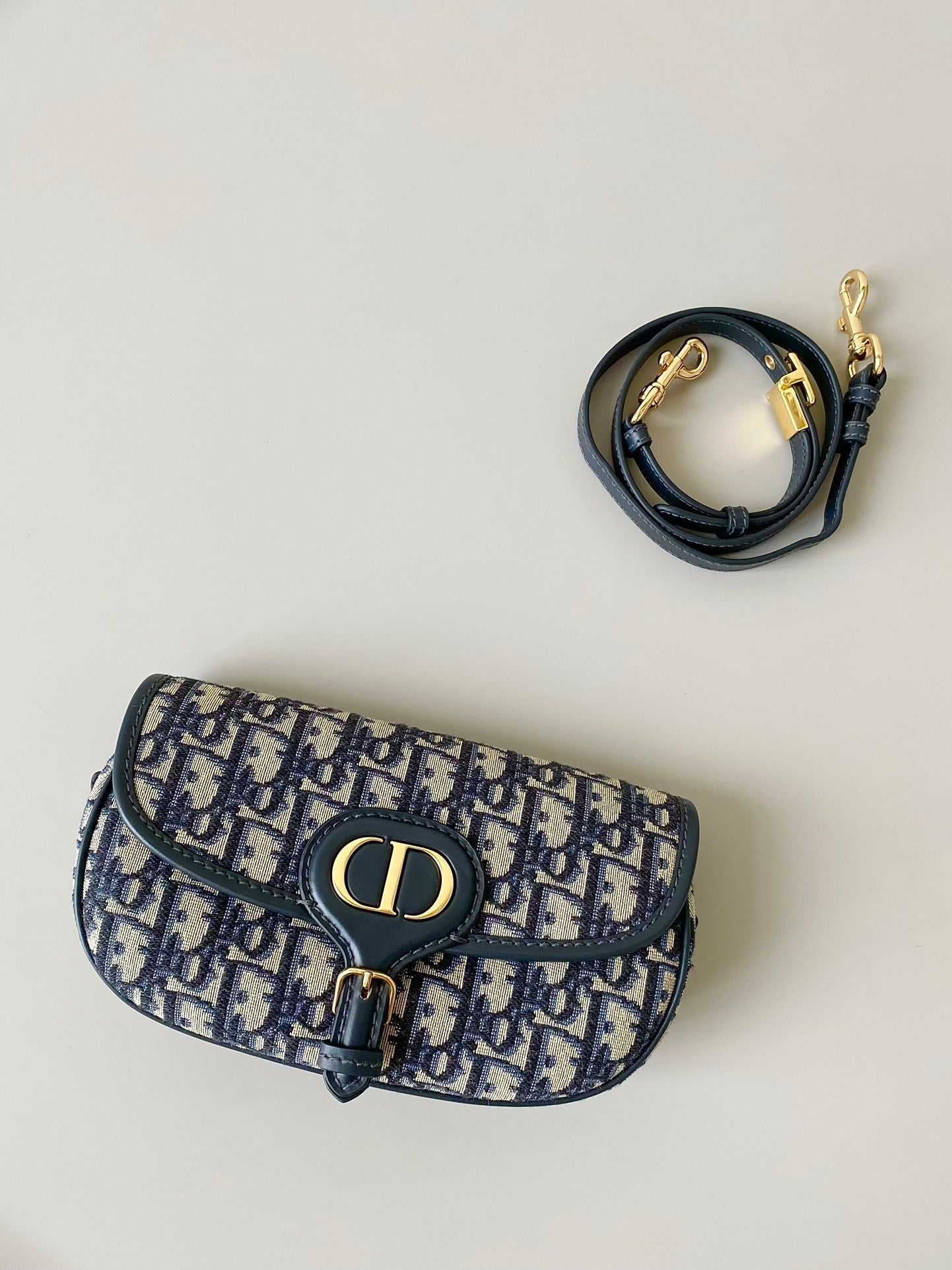 DIOR medium east west bobby 22cm blue oblique canvas