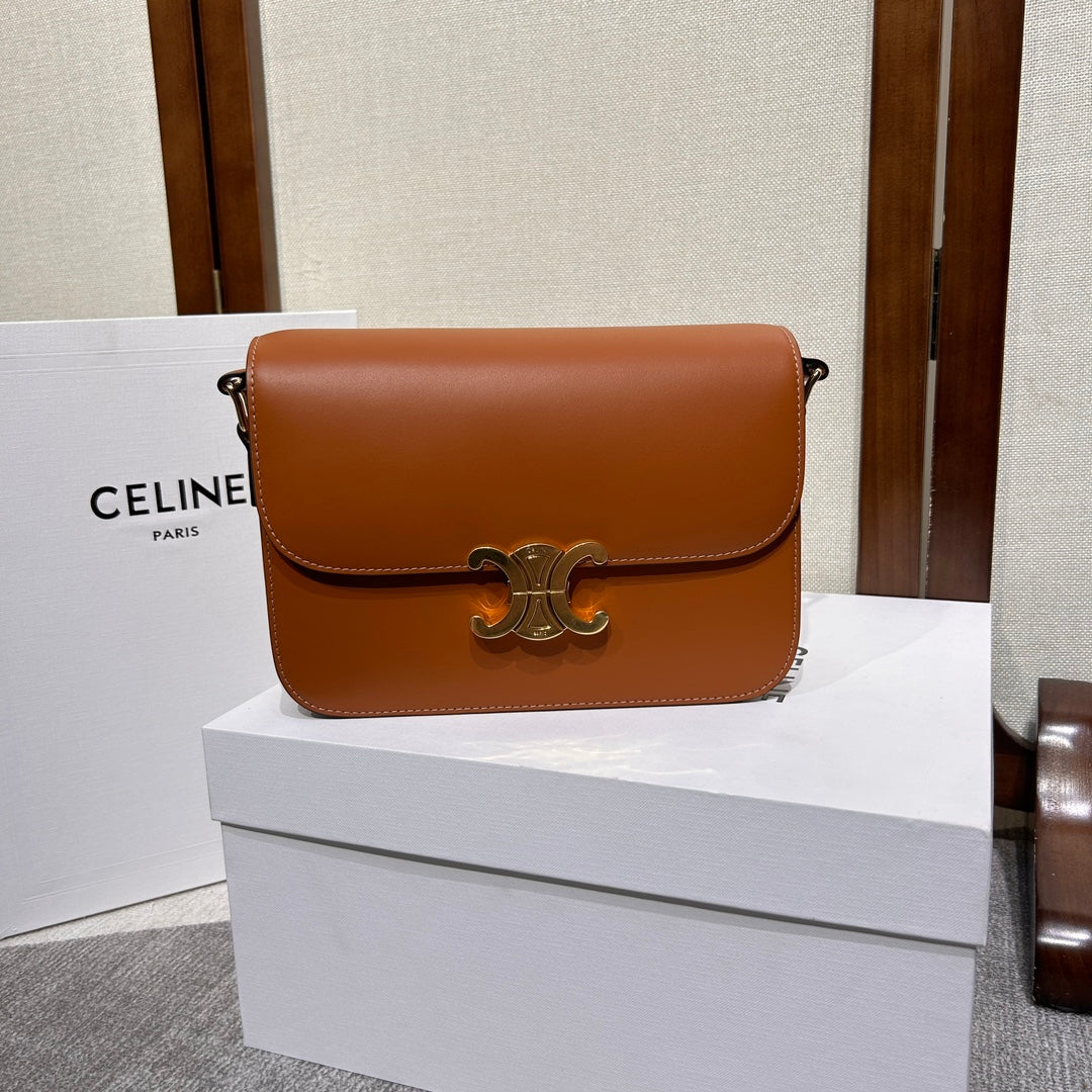 Celine triomphe 22 brown calfskin gold hardware