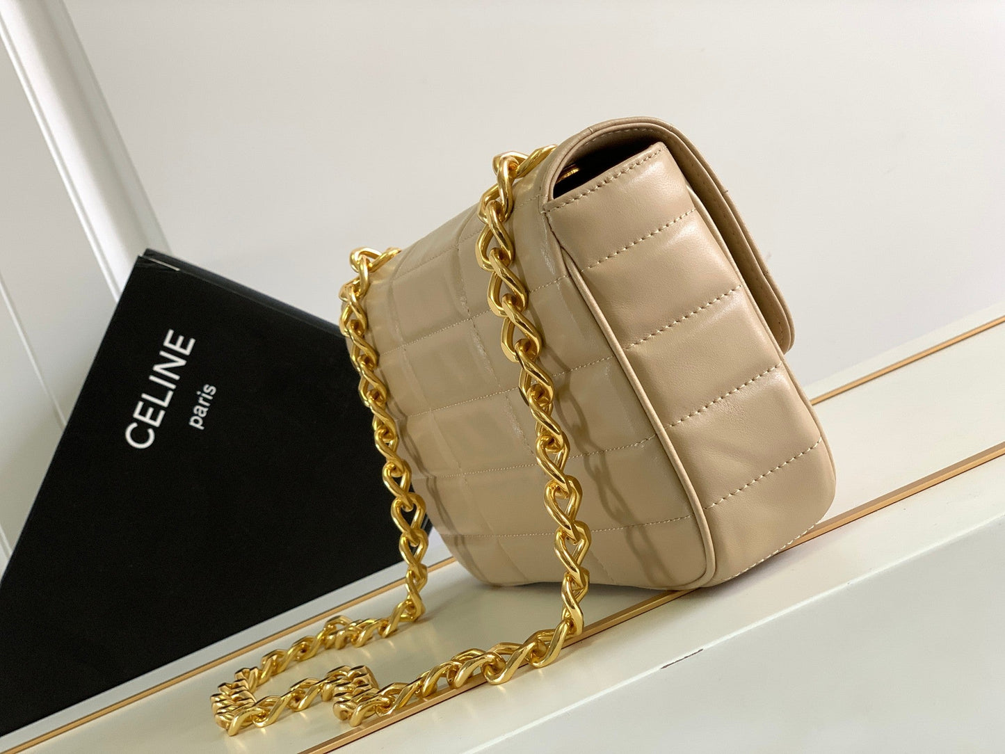 Celine MONOCHROME 24 QUILTED BEIGE CREAM LAMBSKIN CHAIN SHOUDER BAG