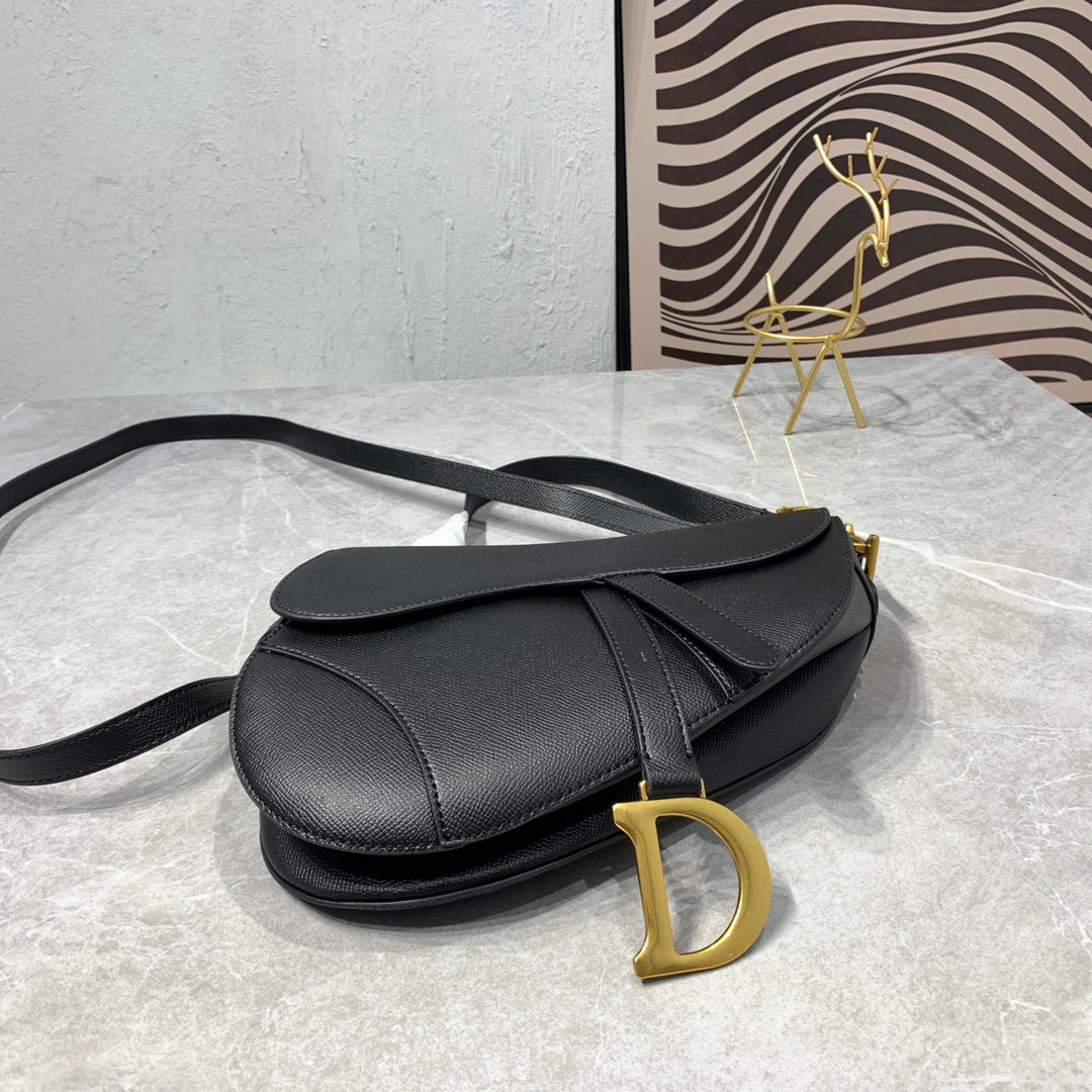 DIOR Saddle Bag Strap Warm Taupe Grained Black Calfskin