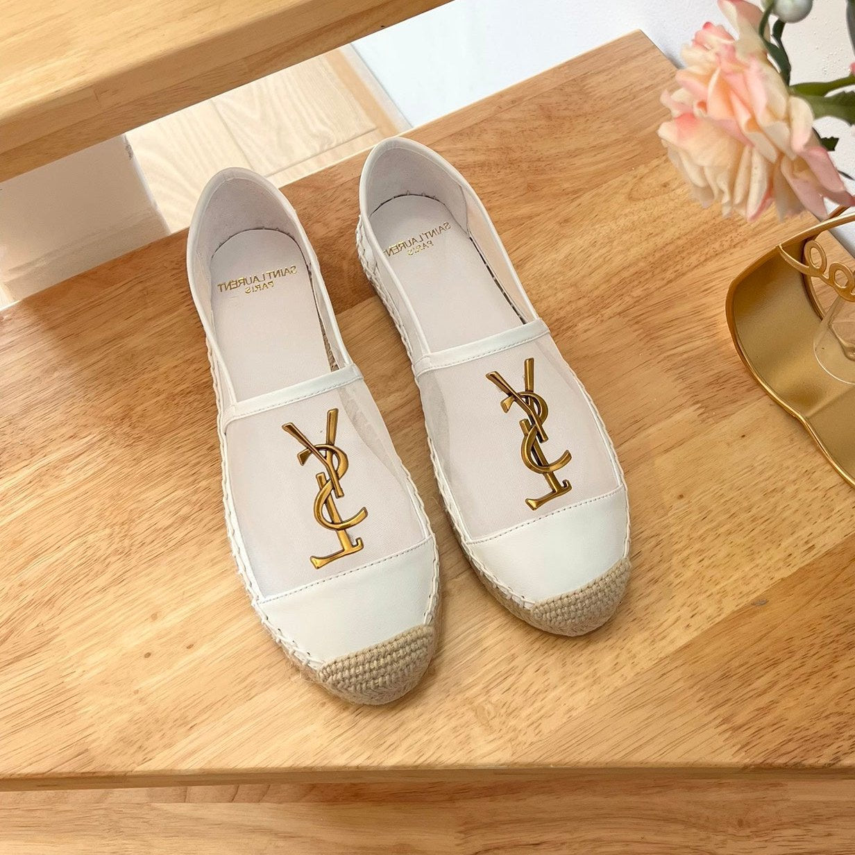 Saint Laurent SL YVES LOGO SLIP ON WHITE CALFSKIN AND MESH