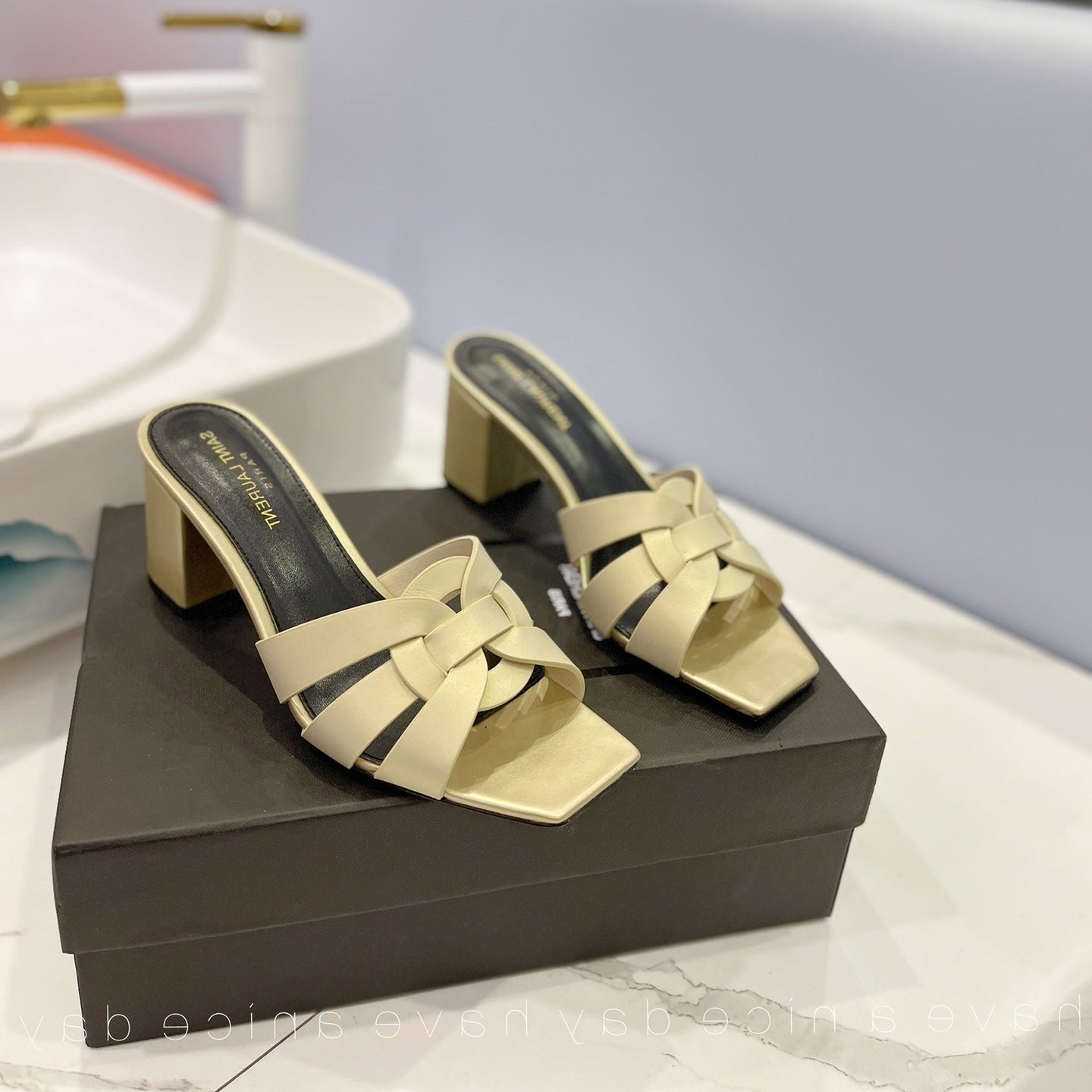 Saint Laurent SL TRIBUTE MULES FLAX CALFSKIN