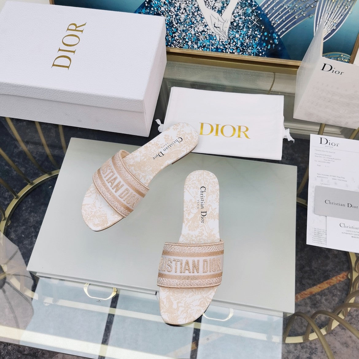 DIOR Mule Dway Slide 10mm Multi-motifs Style 82