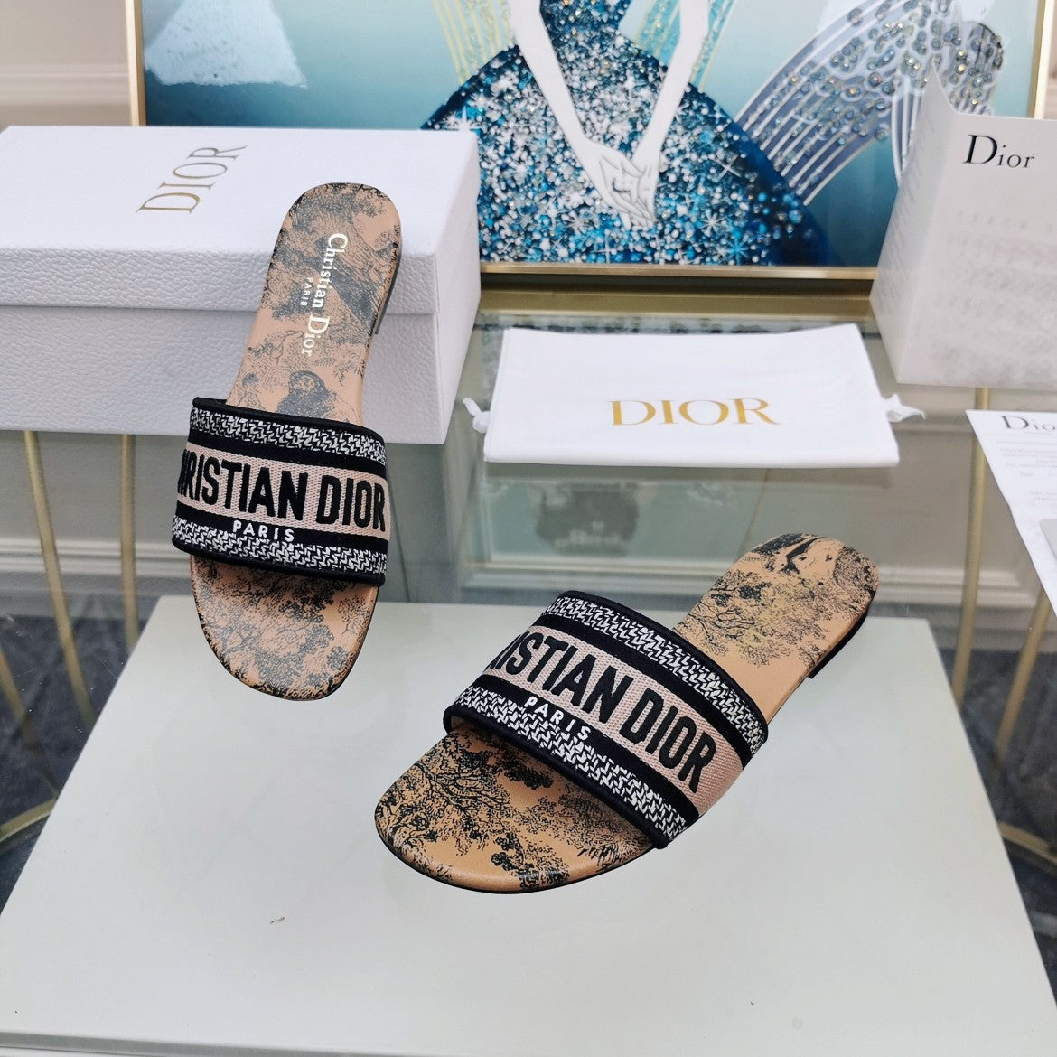 DIOR Mule Dway Slide 10mm Multi-motifs Style 81