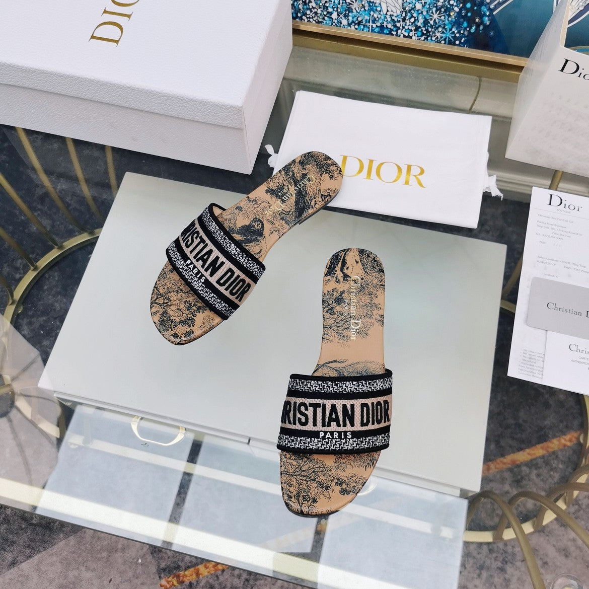 DIOR Mule Dway Slide 10mm Multi-motifs Style 81