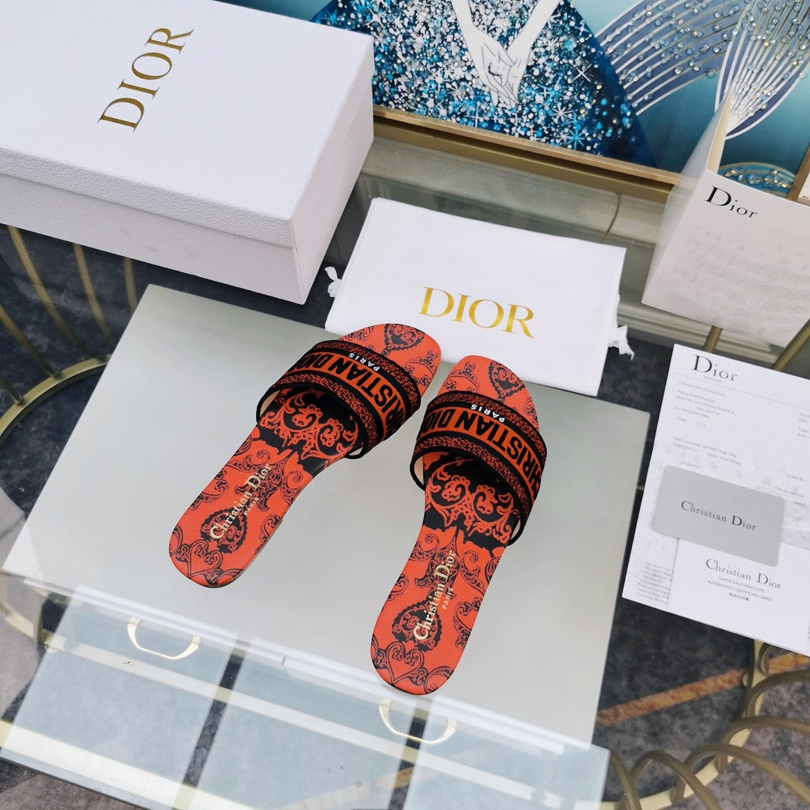 DIOR Mule Dway Slide 10mm Multi-motifs Style 79