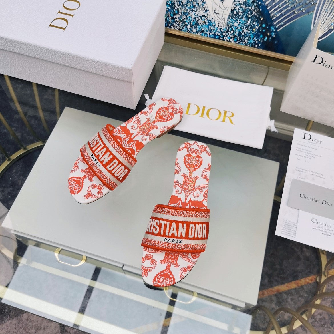 DIOR Mule Dway Slide 10mm Multi-motifs Style 80