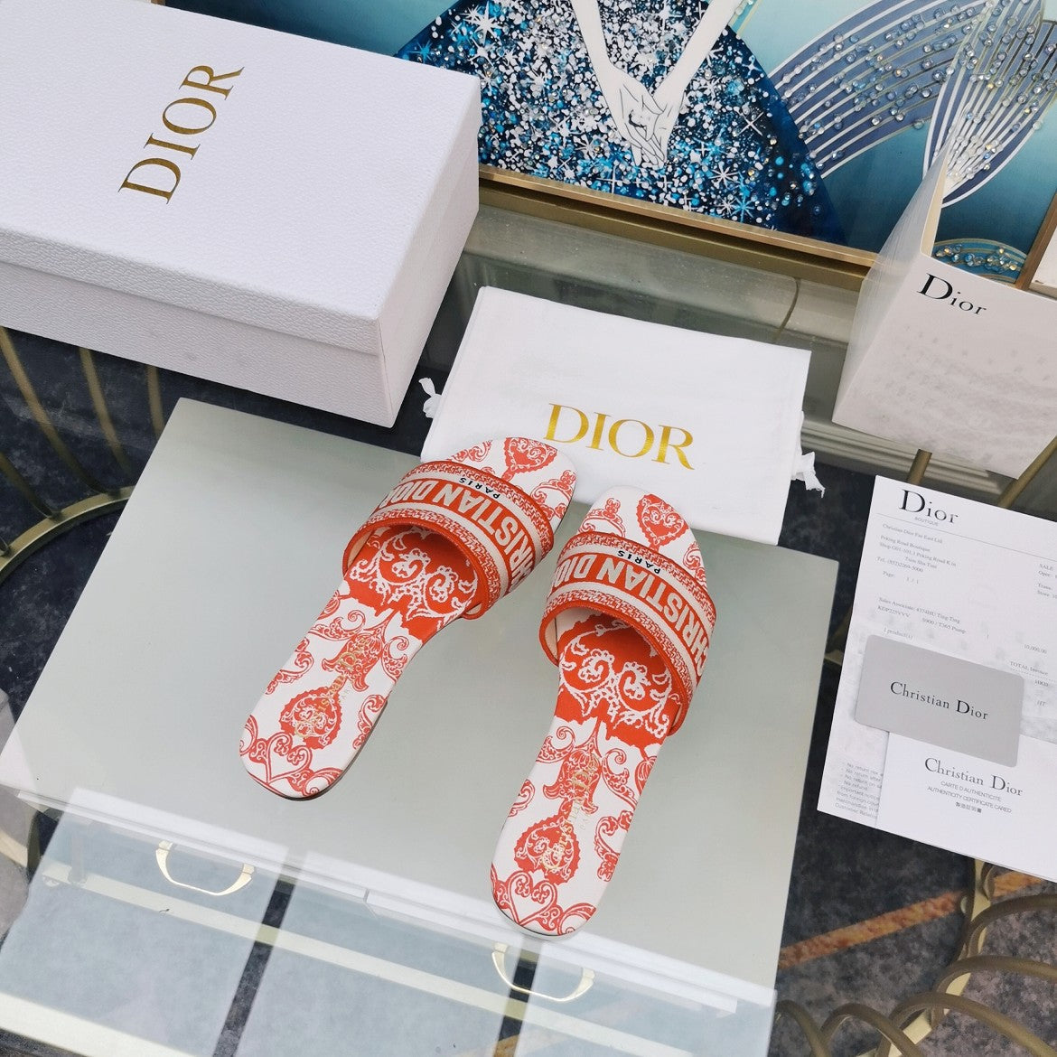 DIOR Mule Dway Slide 10mm Multi-motifs Style 80