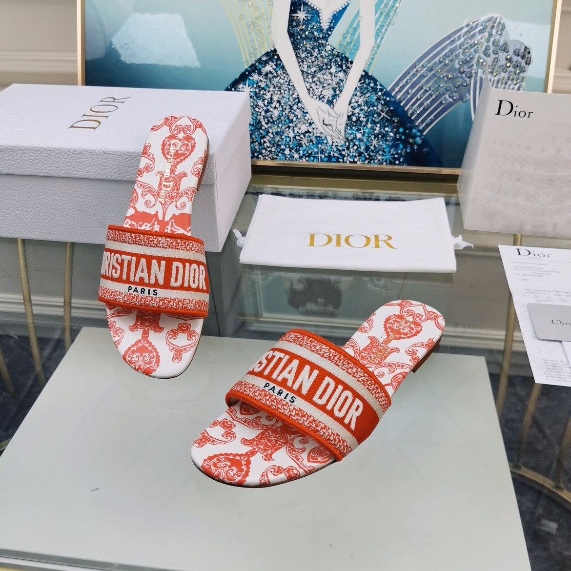 DIOR Mule Dway Slide 10mm Multi-motifs Style 80