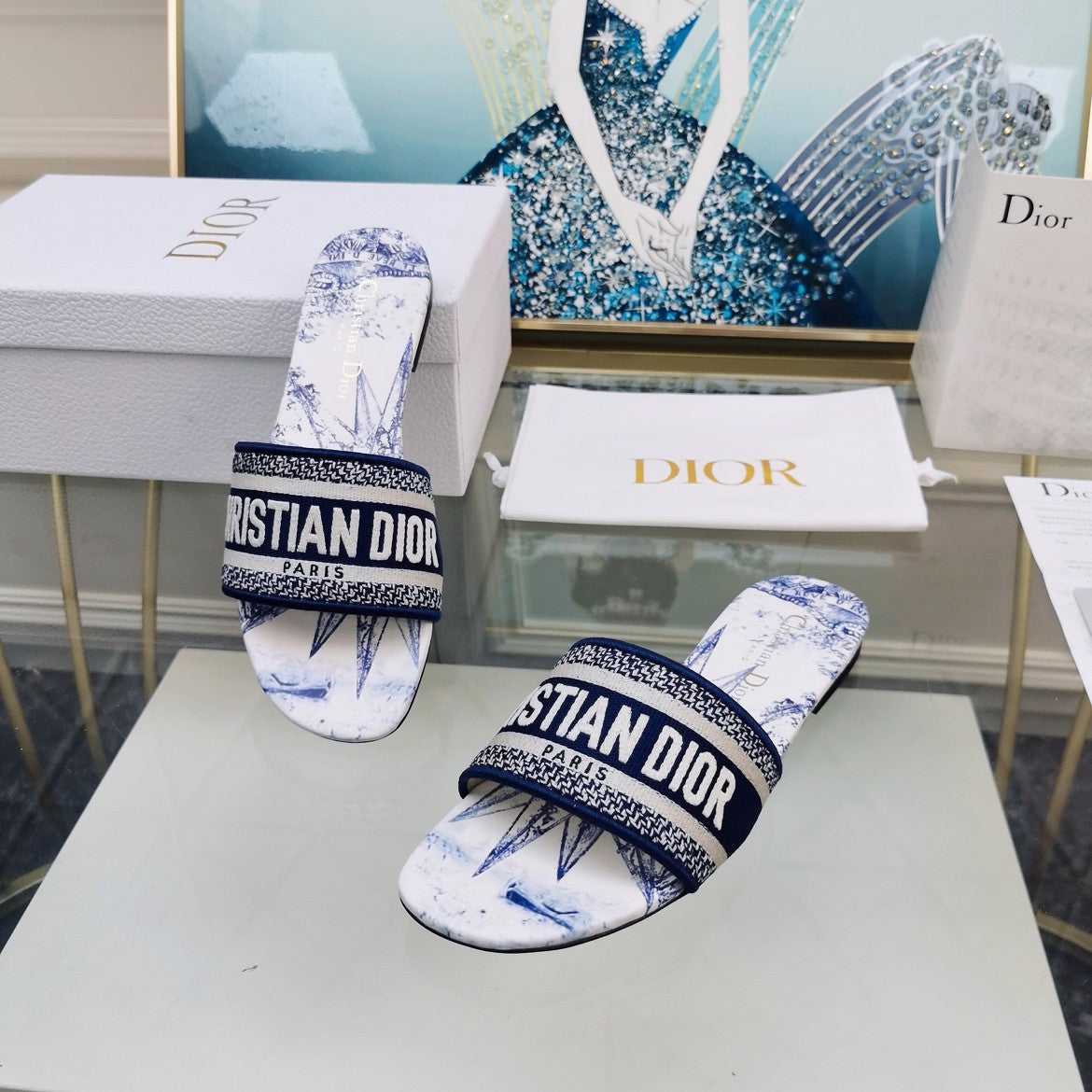 DIOR Mule Dway Slide 10mm Multi-motifs Style 78