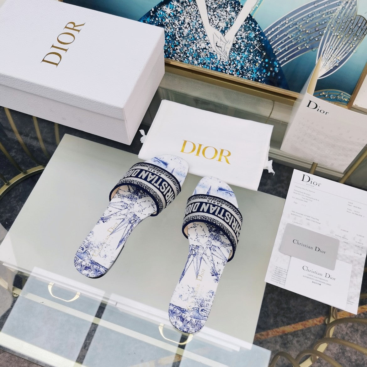 DIOR Mule Dway Slide 10mm Multi-motifs Style 78