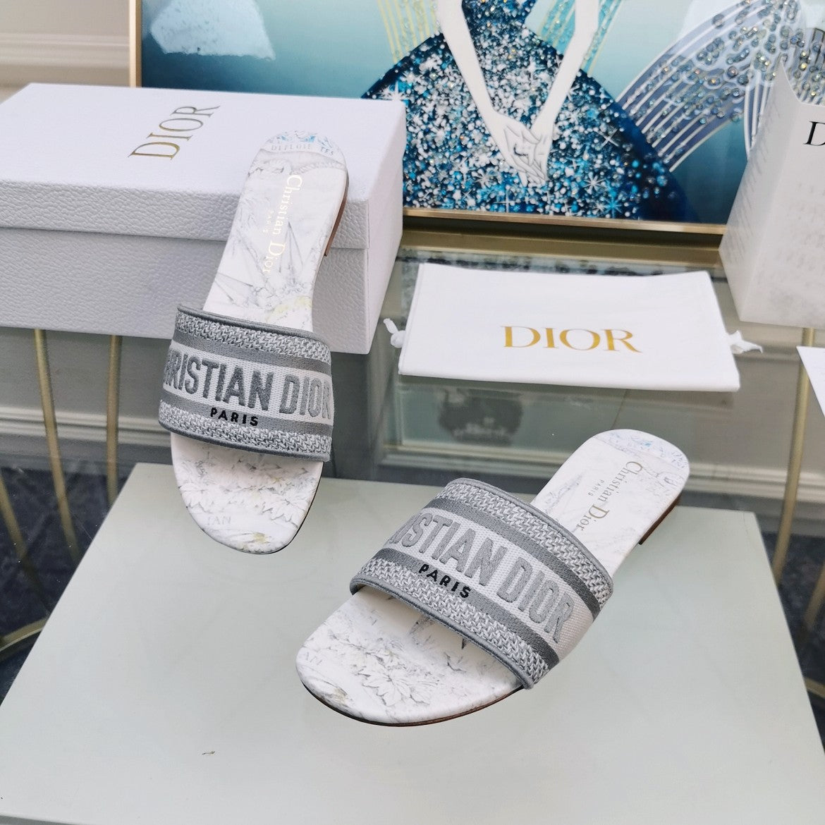 DIOR Mule Dway Slide 10mm Multi-motifs Style 27