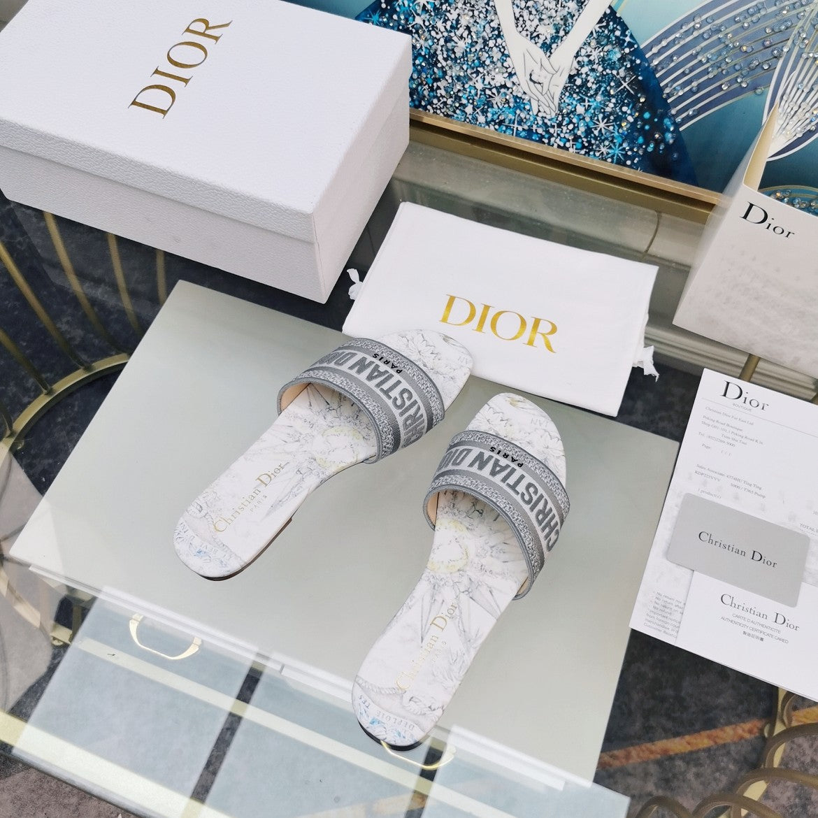DIOR Mule Dway Slide 10mm Multi-motifs Style 27