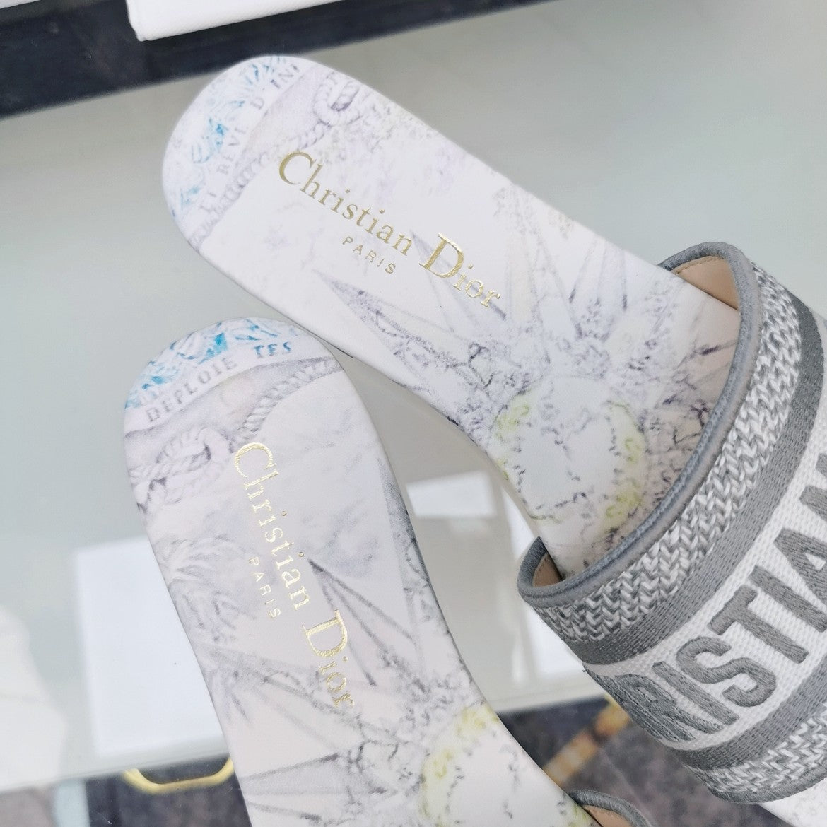 DIOR Mule Dway Slide 10mm Multi-motifs Style 27