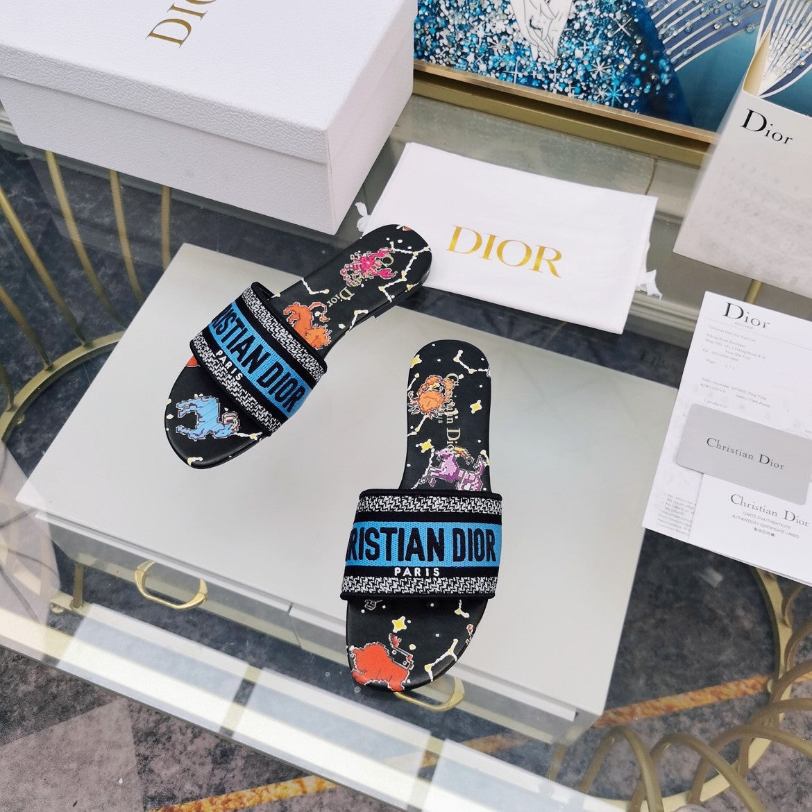 DIOR Mule Dway Slide 10mm Multi-motifs Style 77