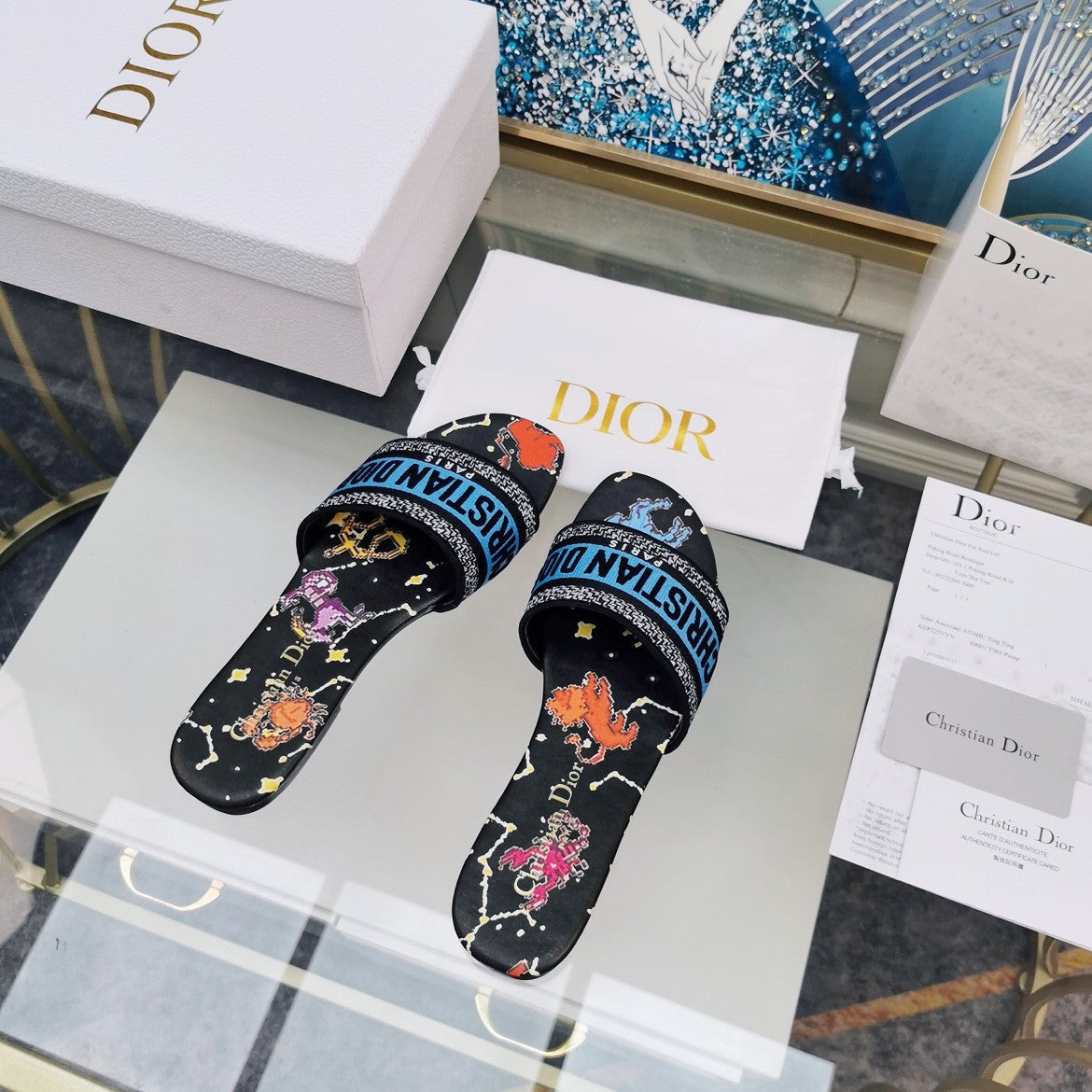 DIOR Mule Dway Slide 10mm Multi-motifs Style 77