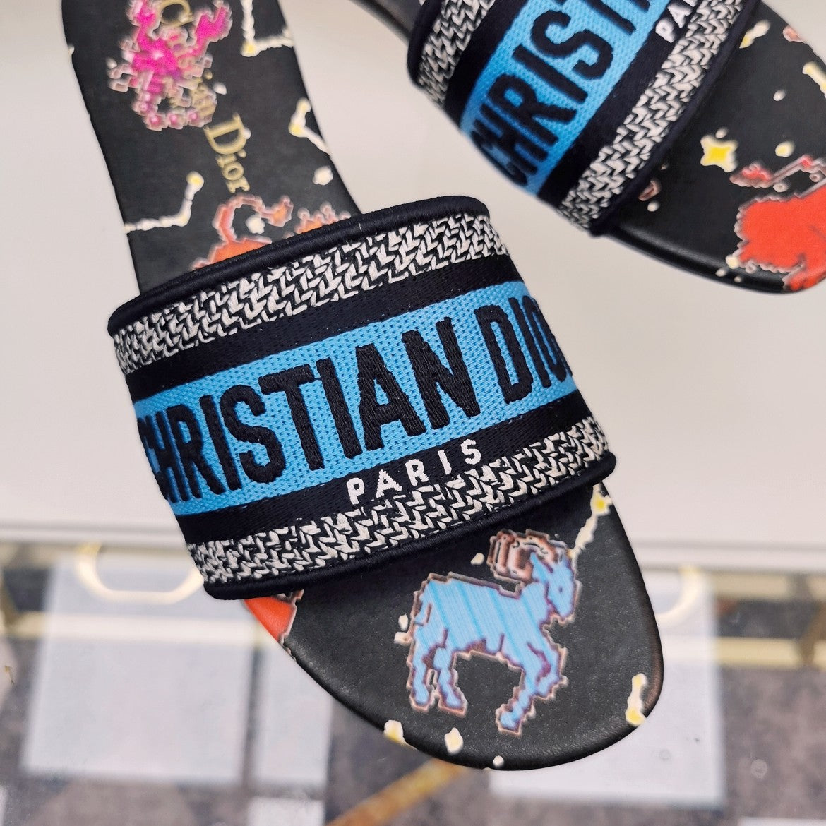 DIOR Mule Dway Slide 10mm Multi-motifs Style 77