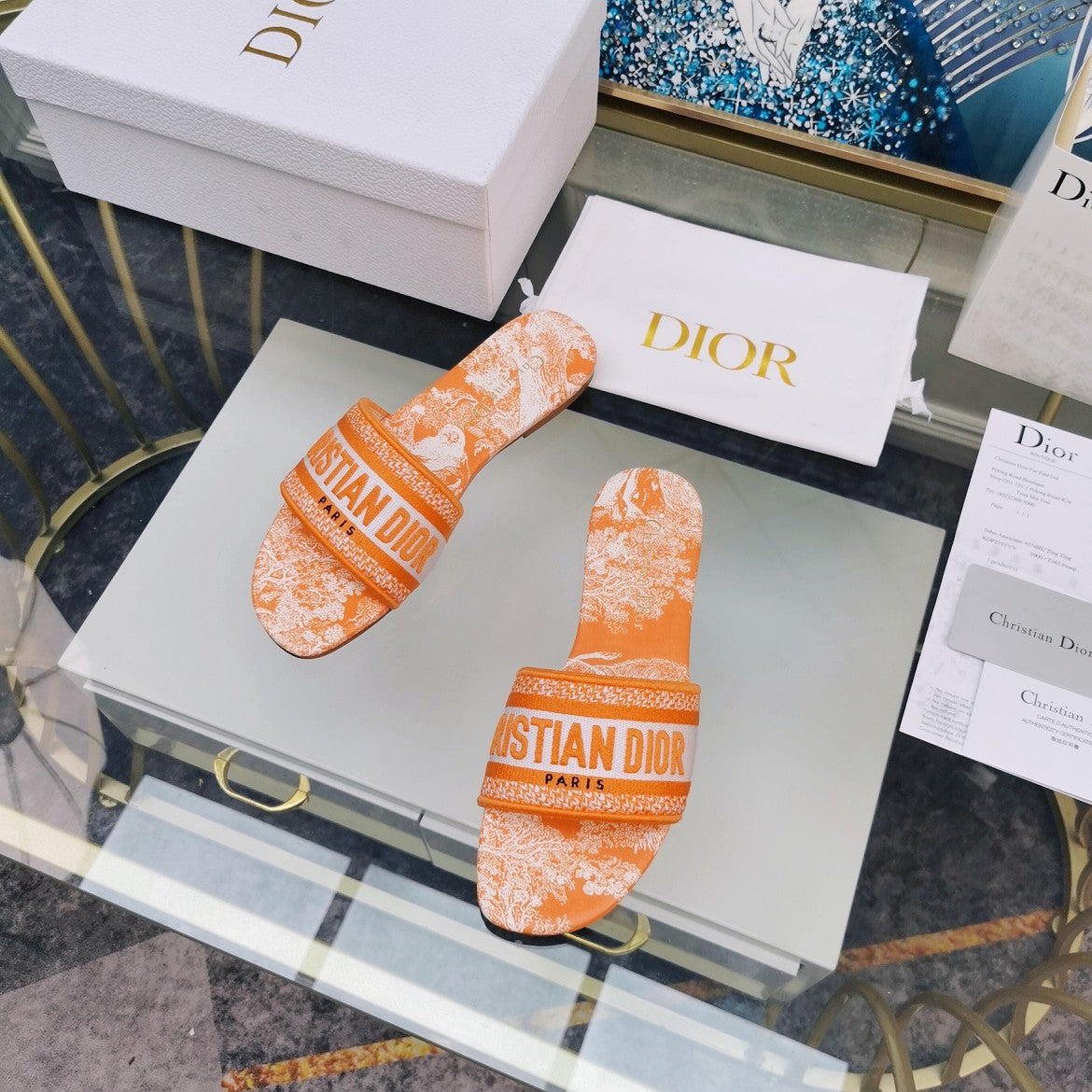 DIOR Mule Dway Slide 10mm Multi-motifs Style 76