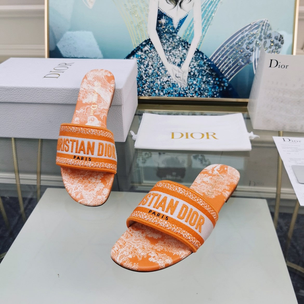 DIOR Mule Dway Slide 10mm Multi-motifs Style 76