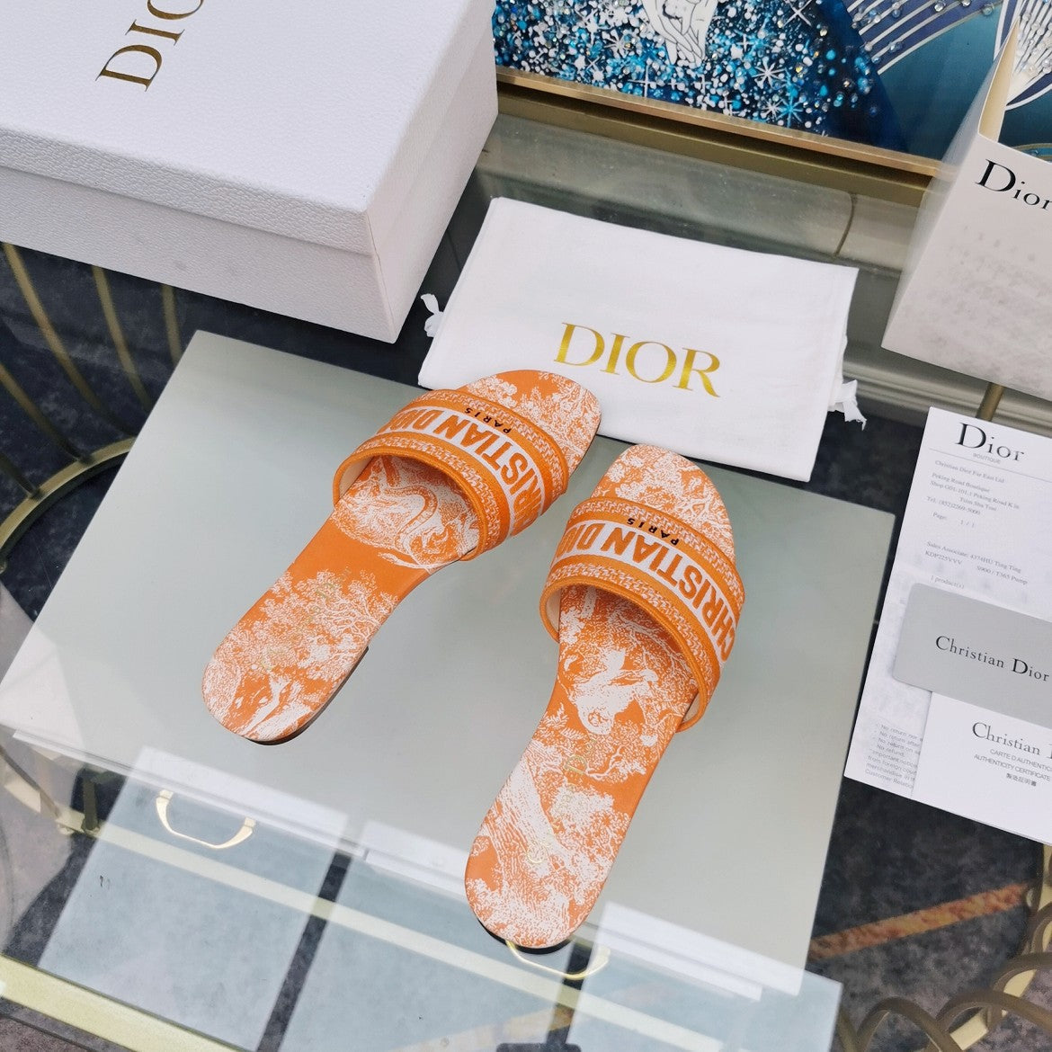 DIOR Mule Dway Slide 10mm Multi-motifs Style 76