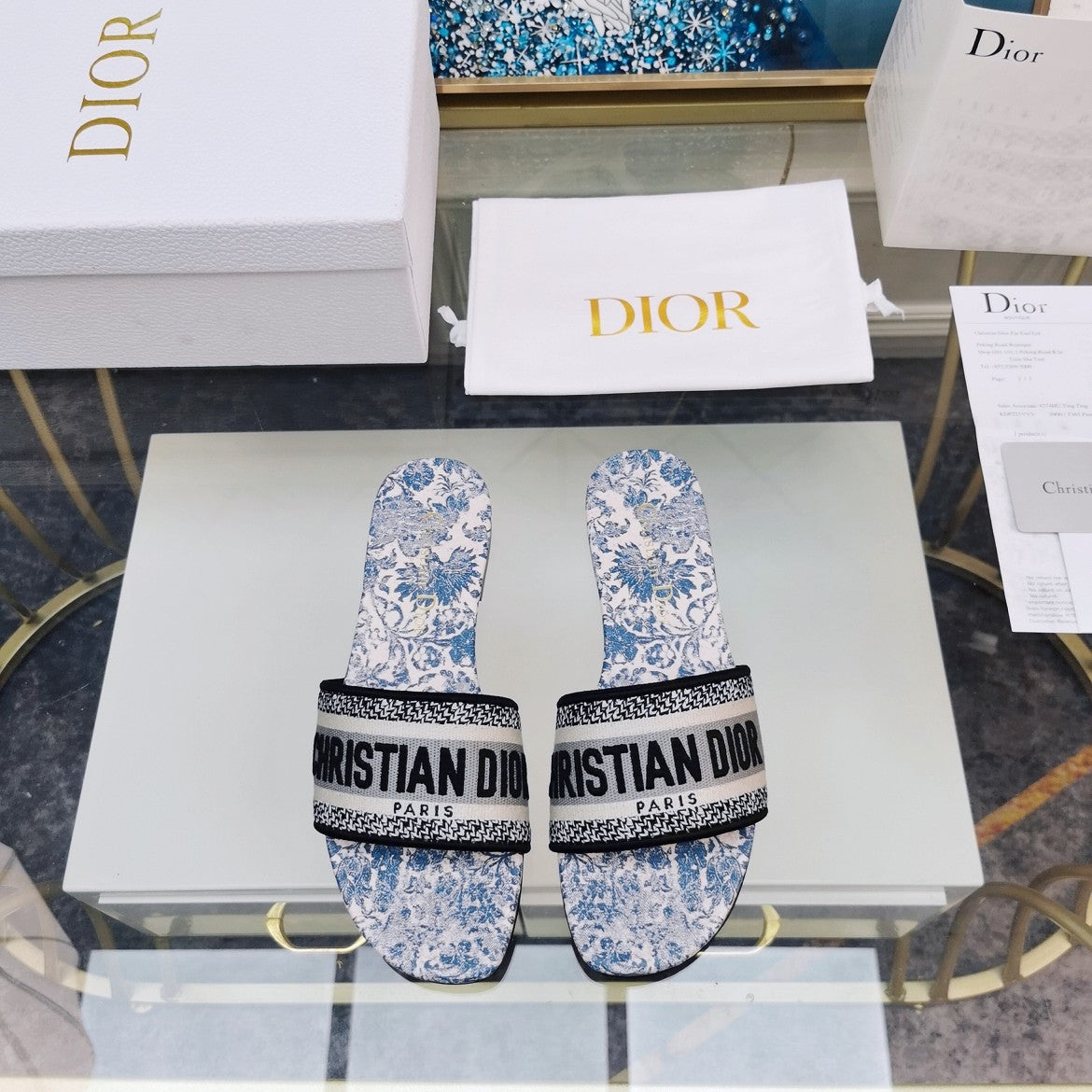 DIOR Mule Dway Slide 10mm Multi-motifs Style 75