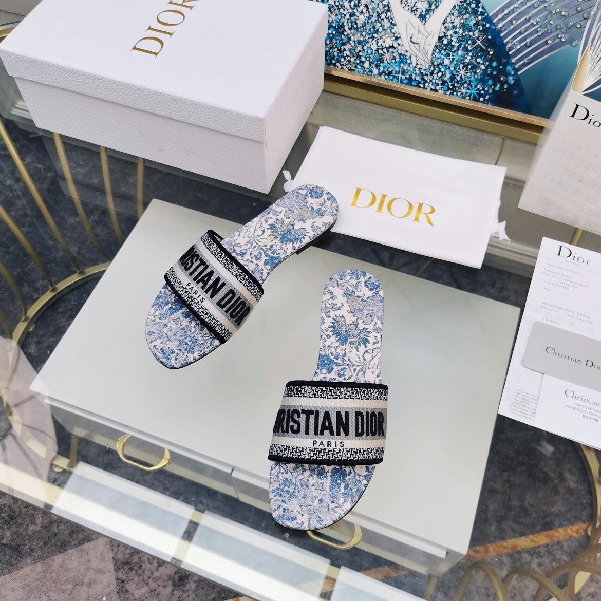 DIOR Mule Dway Slide 10mm Multi-motifs Style 75