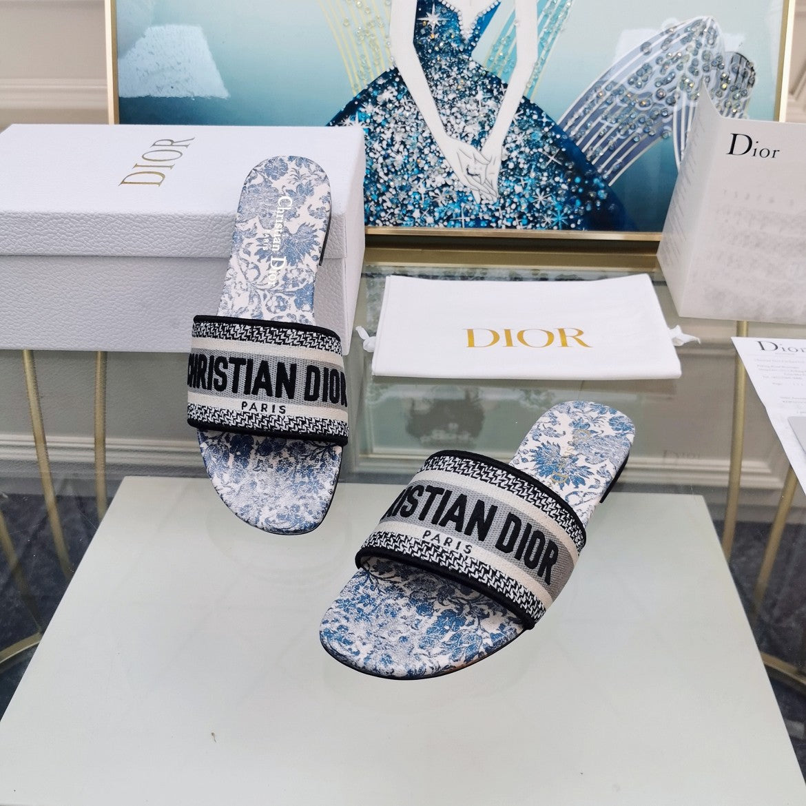 DIOR Mule Dway Slide 10mm Multi-motifs Style 75