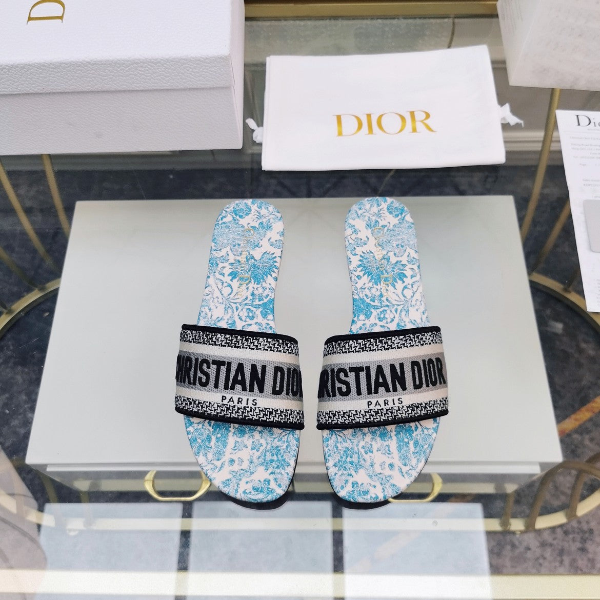 DIOR Mule Dway Slide 10mm Multi-motifs Style 74