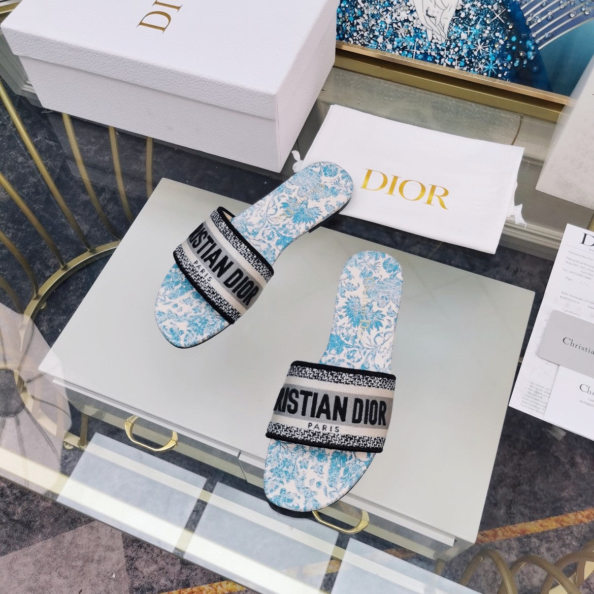 DIOR Mule Dway Slide 10mm Multi-motifs Style 74