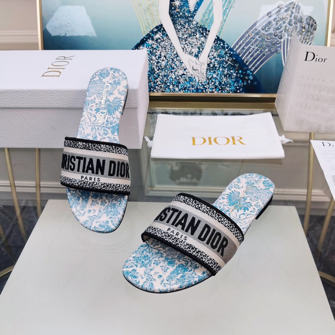 DIOR Mule Dway Slide 10mm Multi-motifs Style 74