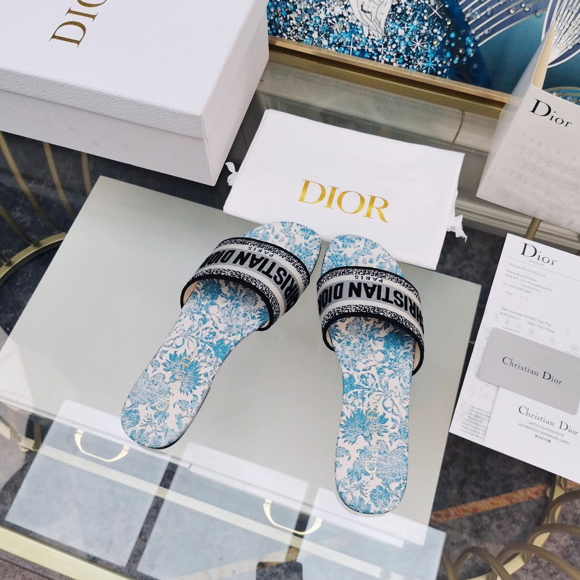 DIOR Mule Dway Slide 10mm Multi-motifs Style 74