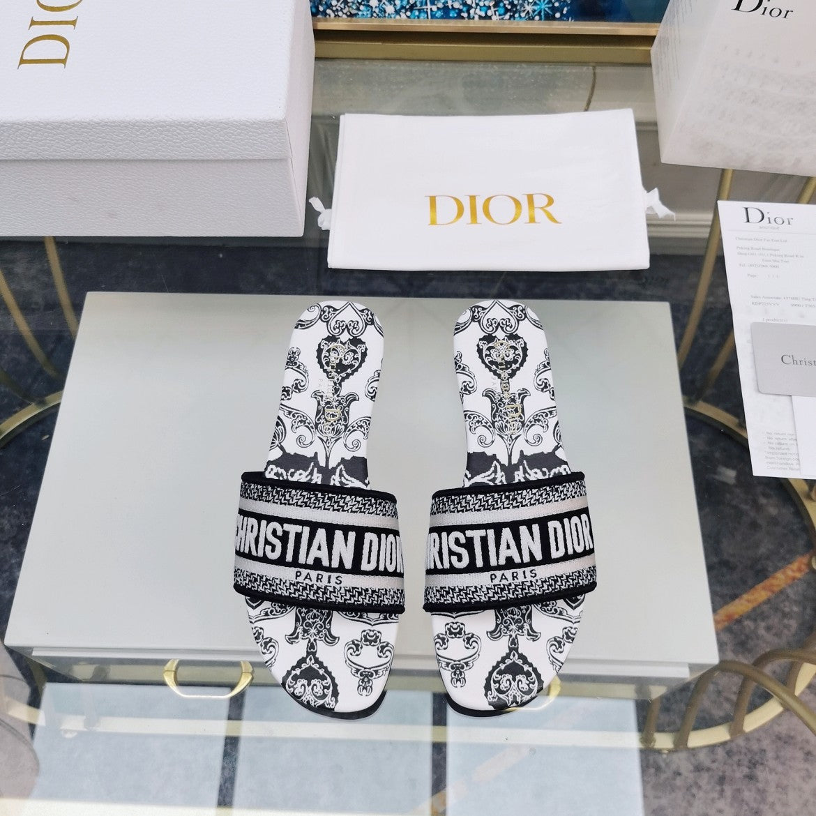 DIOR Mule Dway Slide 10mm Multi-motifs Style 26