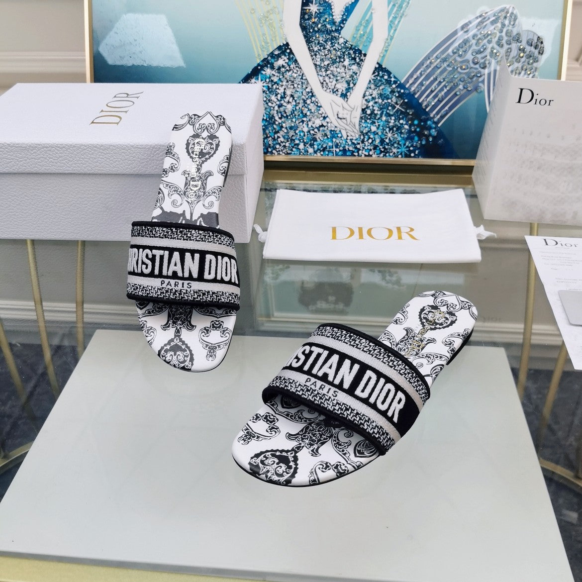 DIOR Mule Dway Slide 10mm Multi-motifs Style 26