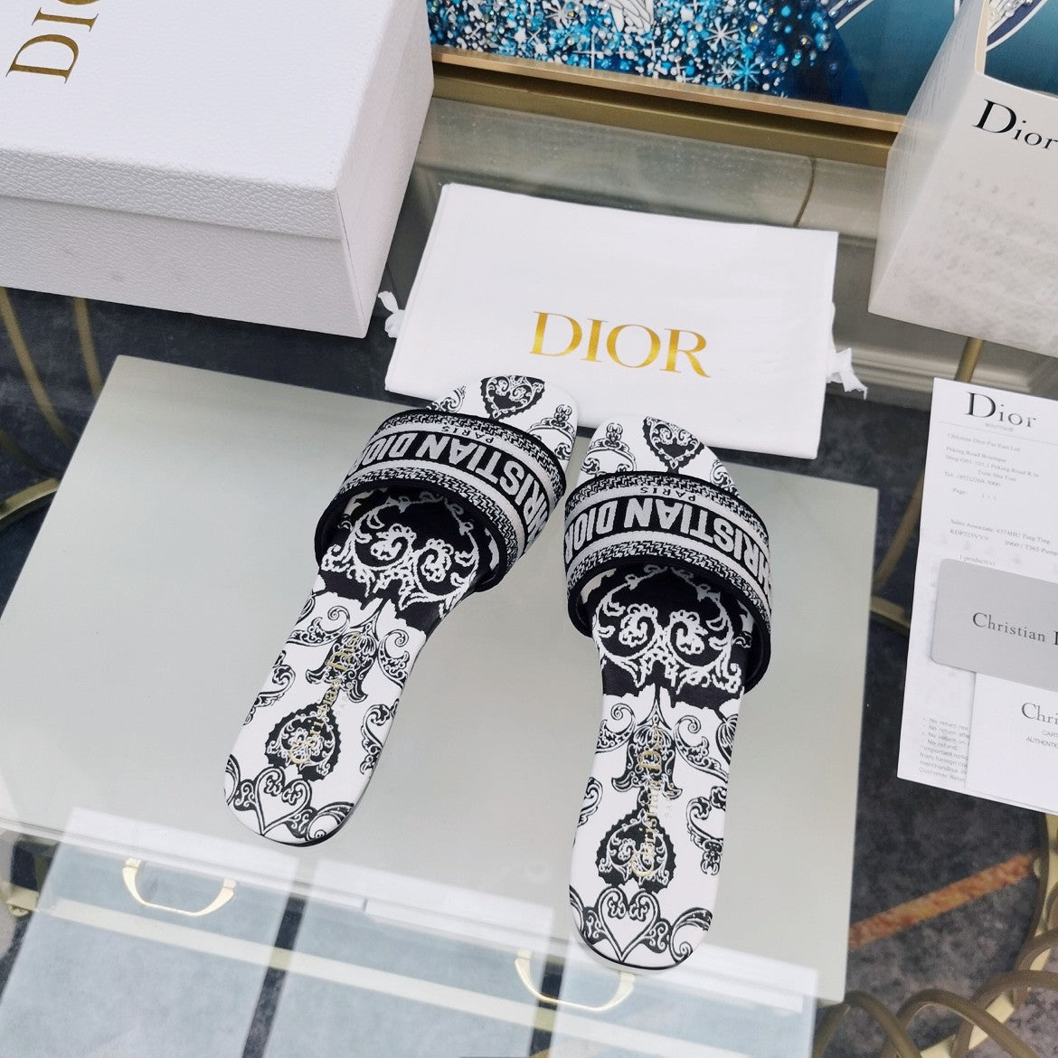 DIOR Mule Dway Slide 10mm Multi-motifs Style 26