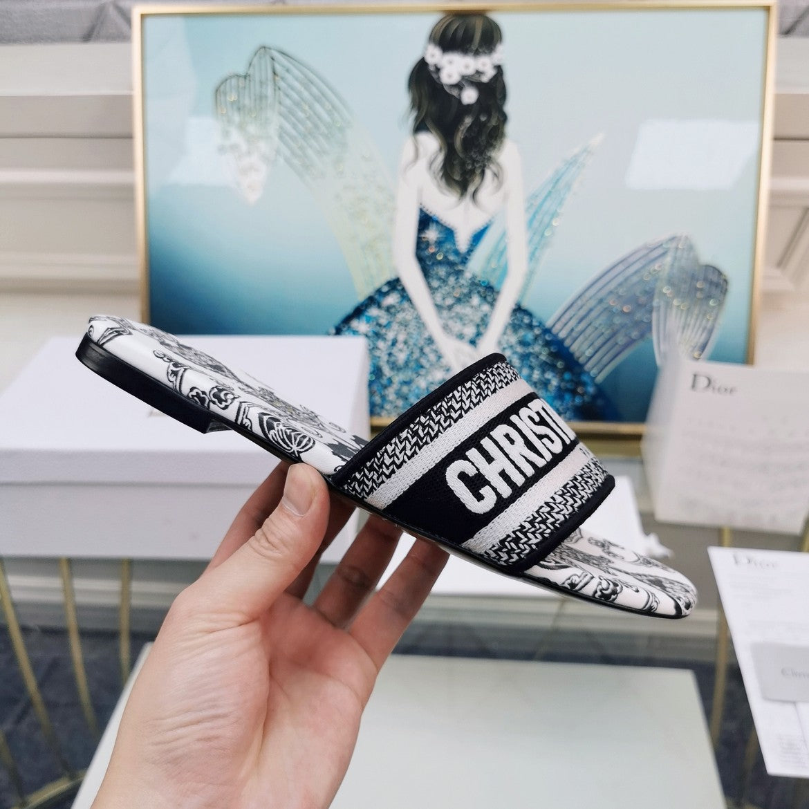 DIOR Mule Dway Slide 10mm Multi-motifs Style 26