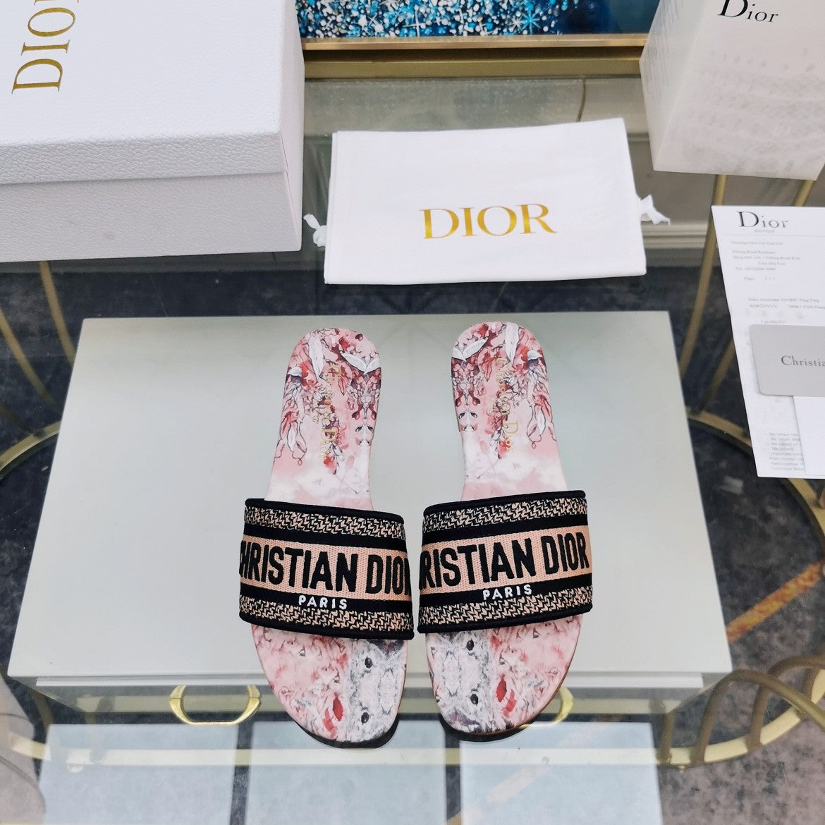 DIOR Mule Dway Slide 10mm Multi-motifs Style 73