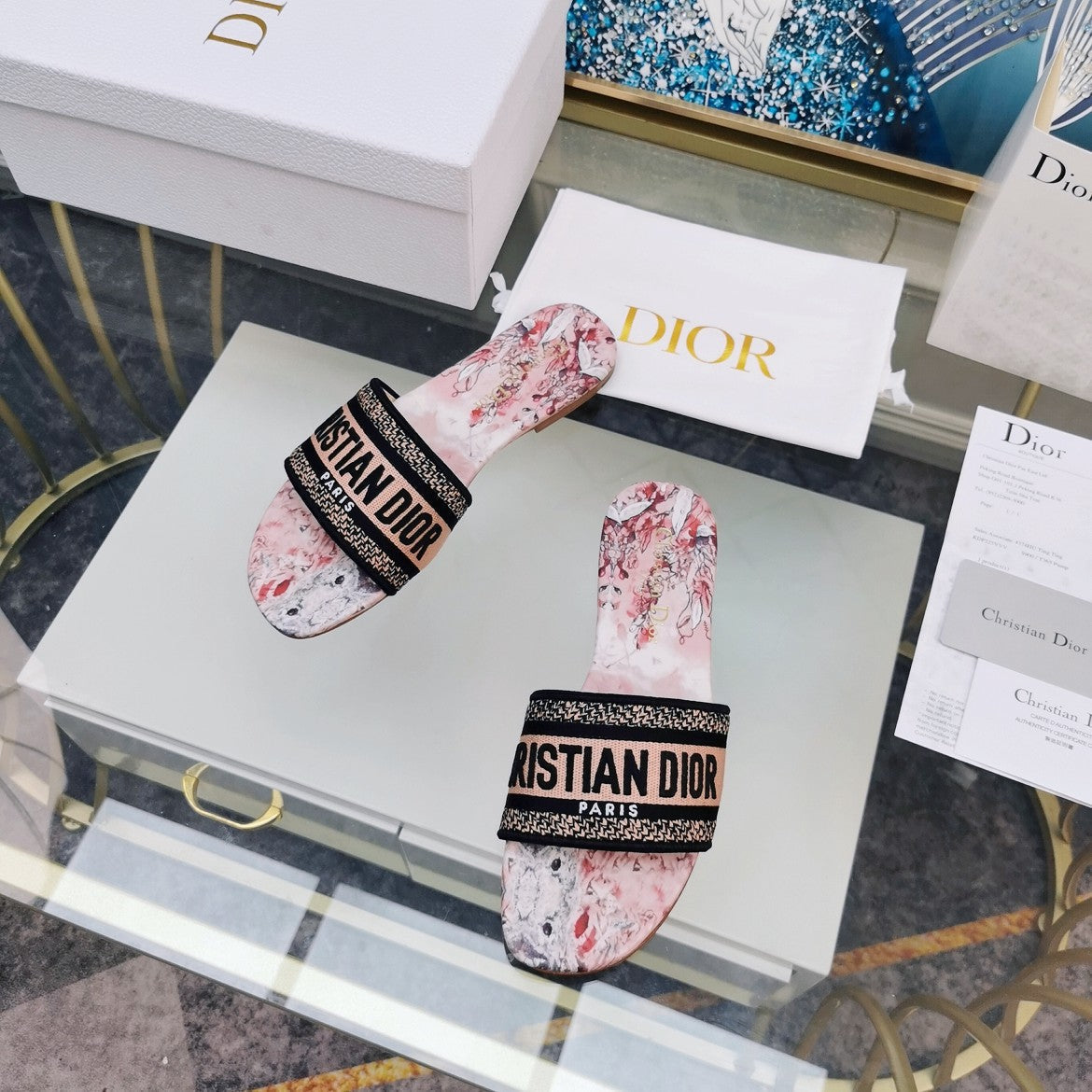 DIOR Mule Dway Slide 10mm Multi-motifs Style 73