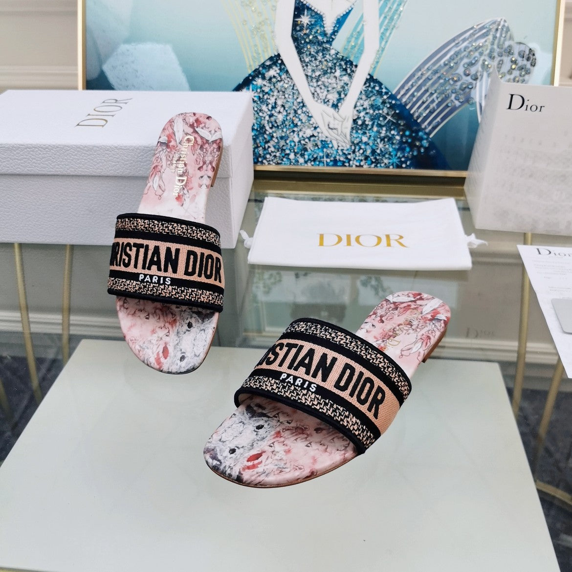 DIOR Mule Dway Slide 10mm Multi-motifs Style 73
