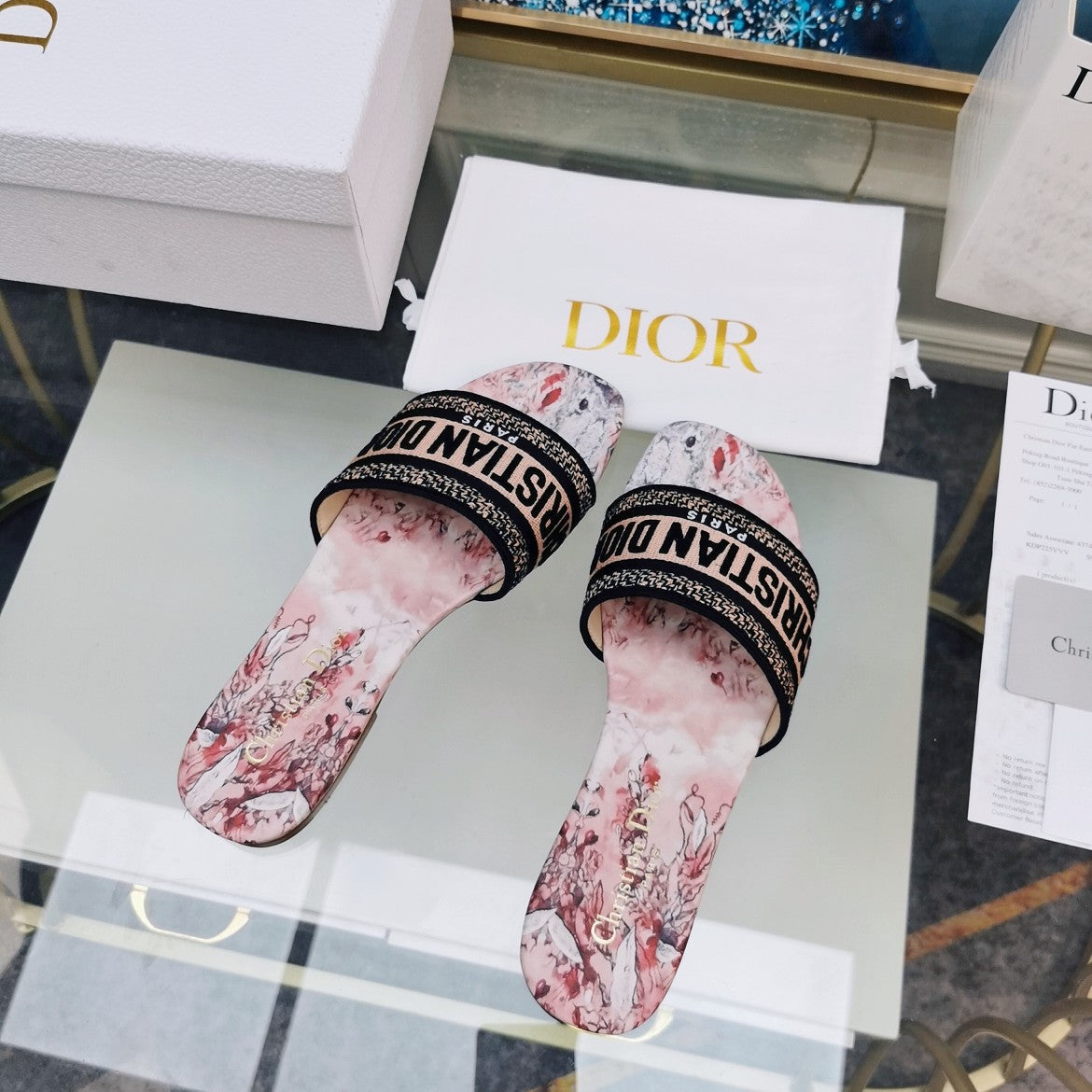 DIOR Mule Dway Slide 10mm Multi-motifs Style 73