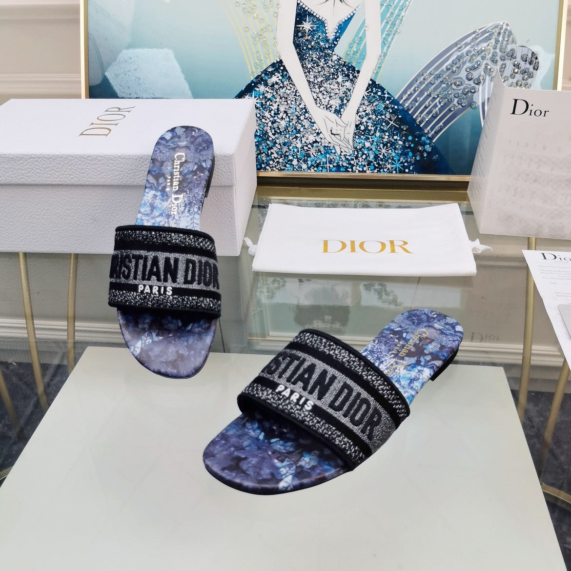 DIOR Mule Dway Slide 10mm Multi-motifs Style 72